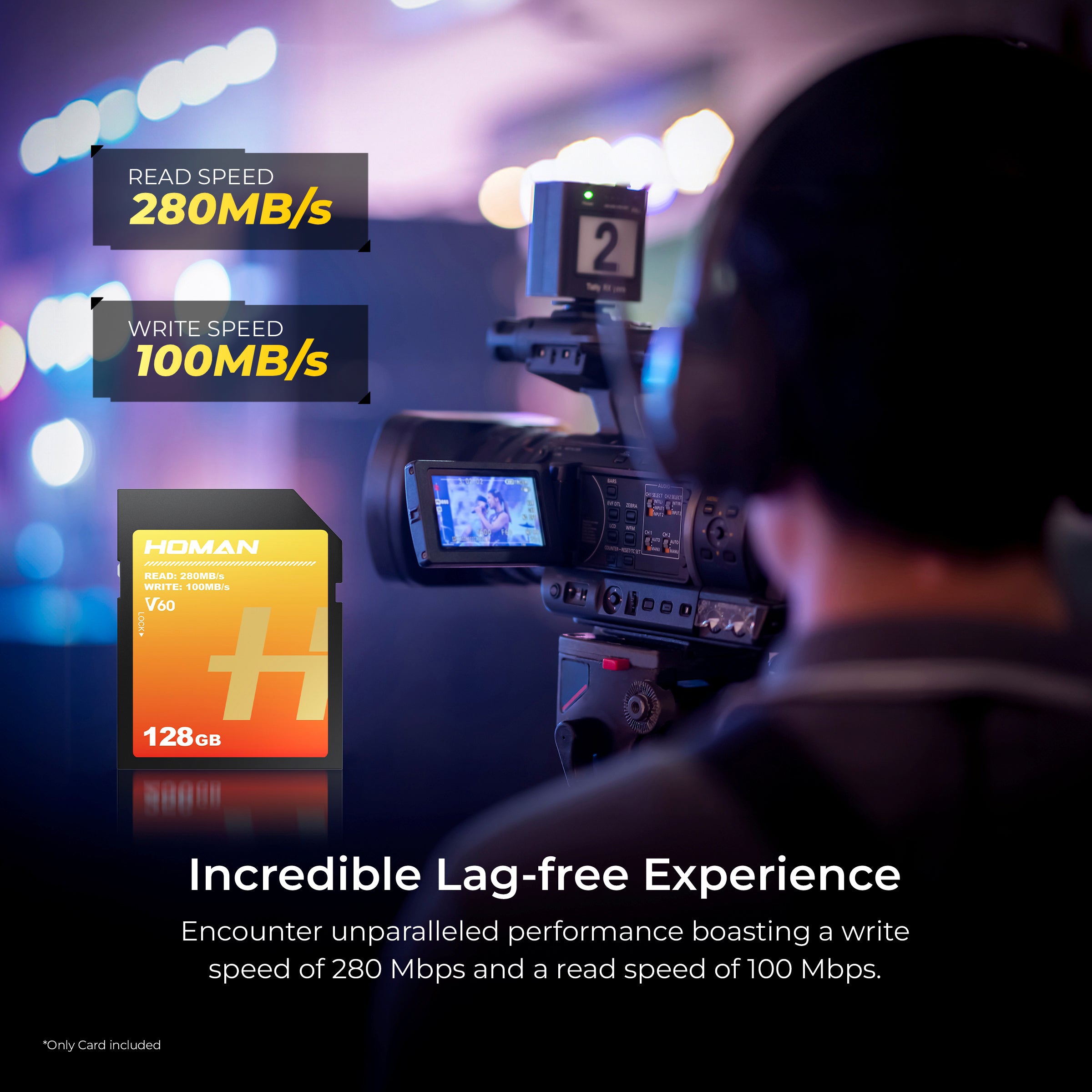 HOMAN UHS-II SD Card (V60) 128GB fit for Any Environmental Temperature from -10 Degree to 70 Degree Celsius with 5 Year Warranty & Recovery - Digitek