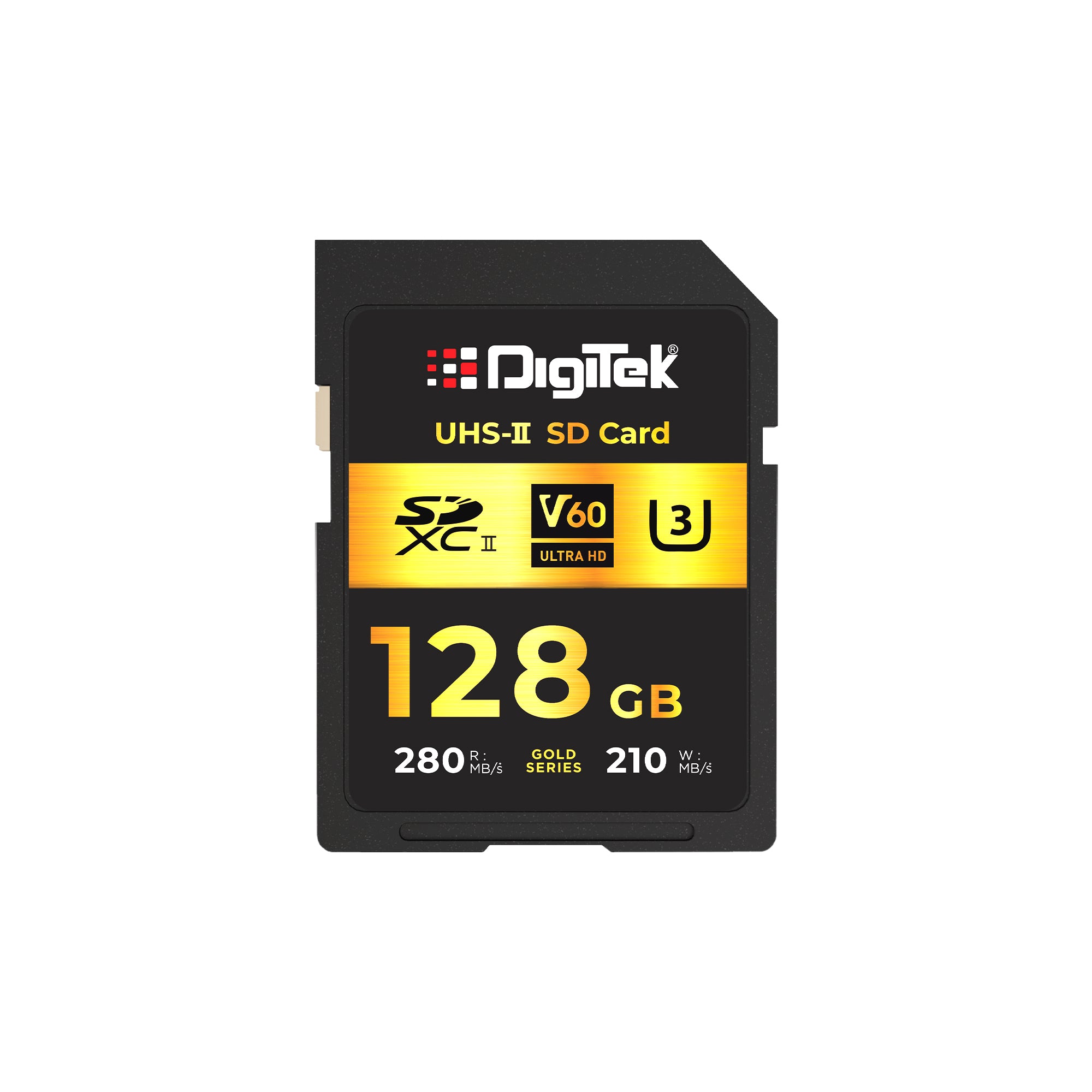 Digitek V60 Ultra HD 128GB UHS-II SD Card – 280MB/s Read, 210MB/s Write, Gold Series, 4K RAW Ready