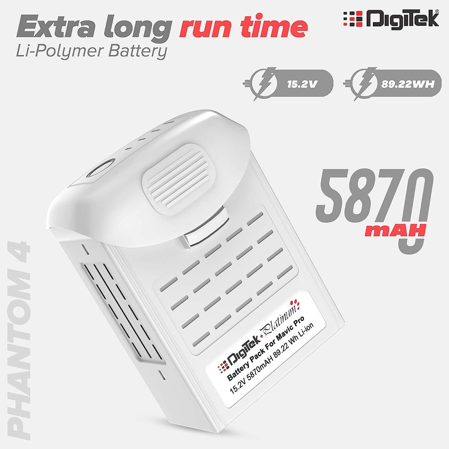 Digitek (DJI Phantom 4) Lithium-ion Rechargeable Battery with LED Indicator and Smart IC | Compatible with Phantom 4 Series Drones, up to 28 Minute Flying time - Digitek