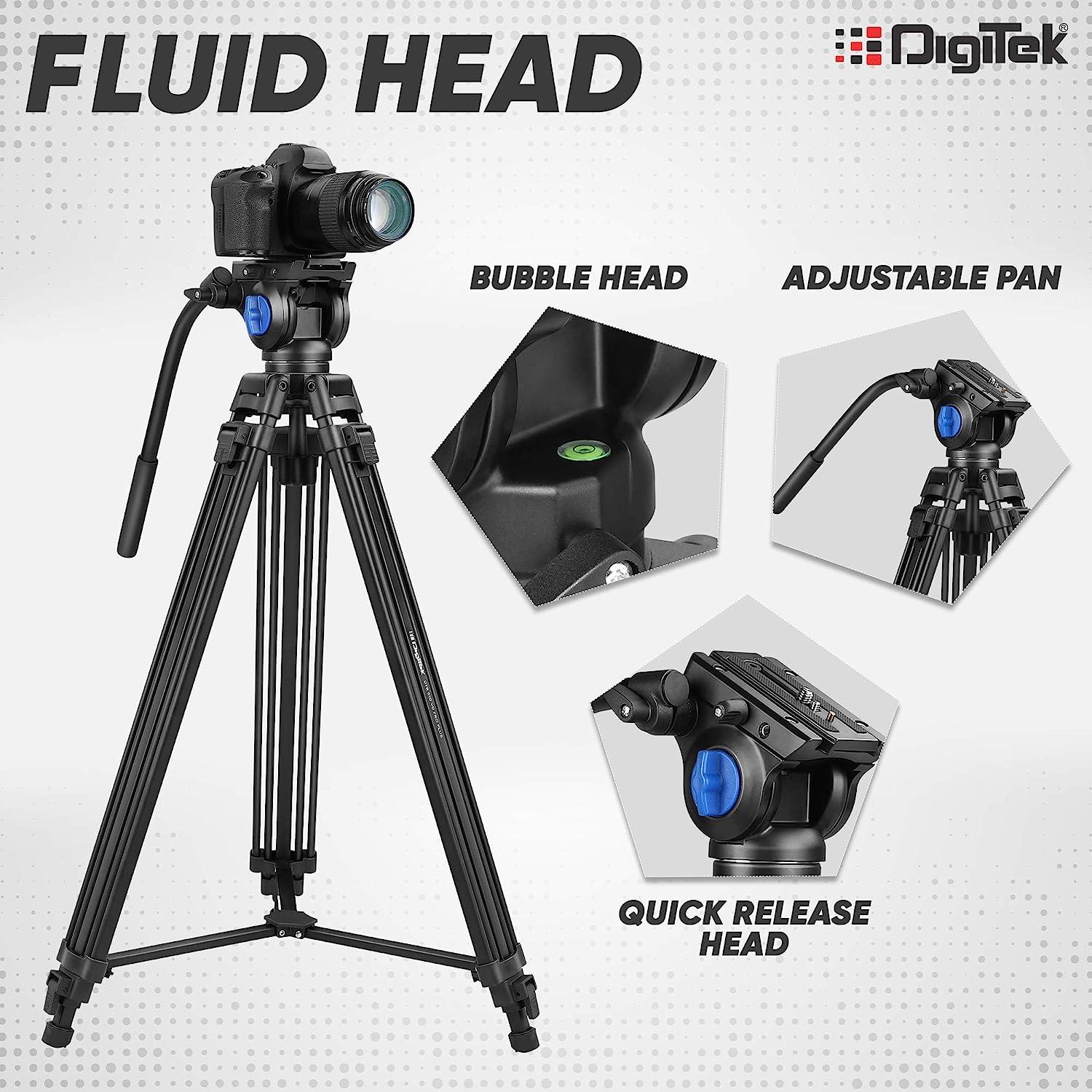 Digitek (DTR-510VD PRO PLUS, 70 Inch) Professional Video Aluminium Tripod with Multipurpose Head for Low Level Shooting, Panning for All DSLR Camera, Maximum Height 5.10 Feet, Load Capacity 15kgs (DTR-510VD PRO PLUS, 70 Inch) - Digitek
