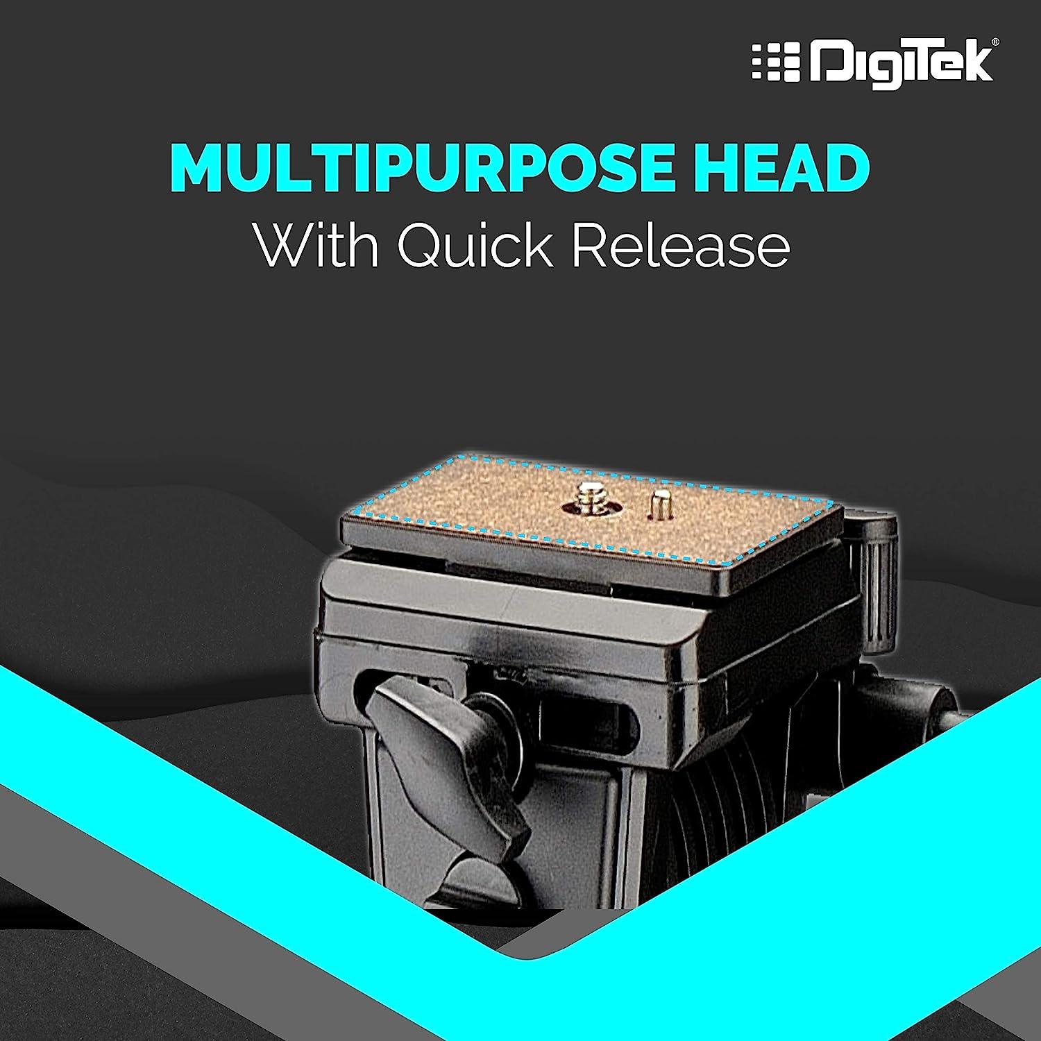 Digitek (DTR 690 VD PRO) (208 cm) Lightweight Tripod (Maximum Load up to 3kgs), 6.85 Feet Tall Digital SLR & Video Cameras, Made Aluminium Material - Digitek