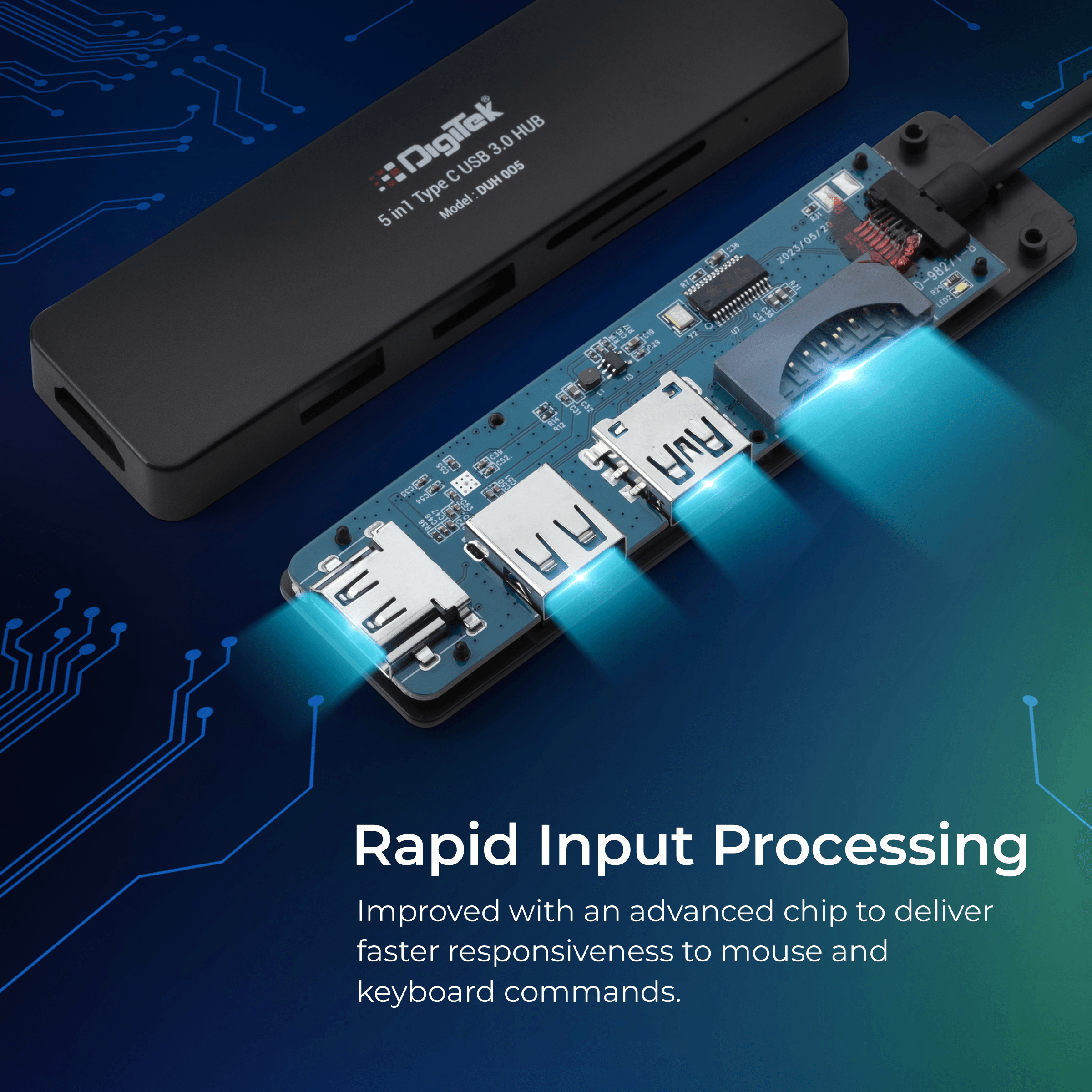 Digitek (DUH 005)USB Hub 5 in 1, 3 USB Port 2.0 & 2 TF & SD Slots Data Transfer Upto 480Mbps Compatible for MacBook, DELL, Computers & Other laptops, Black - Digitek