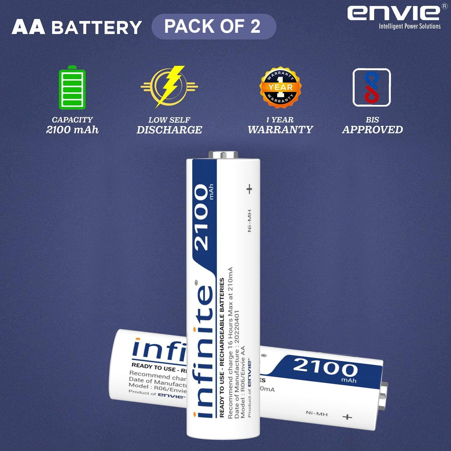 ENVIE (AA 2100 2PL) Infinite Rechargeable Battery for Remote Controls, Electronic Toys, Cameras, Flashlights and Others - Digitek