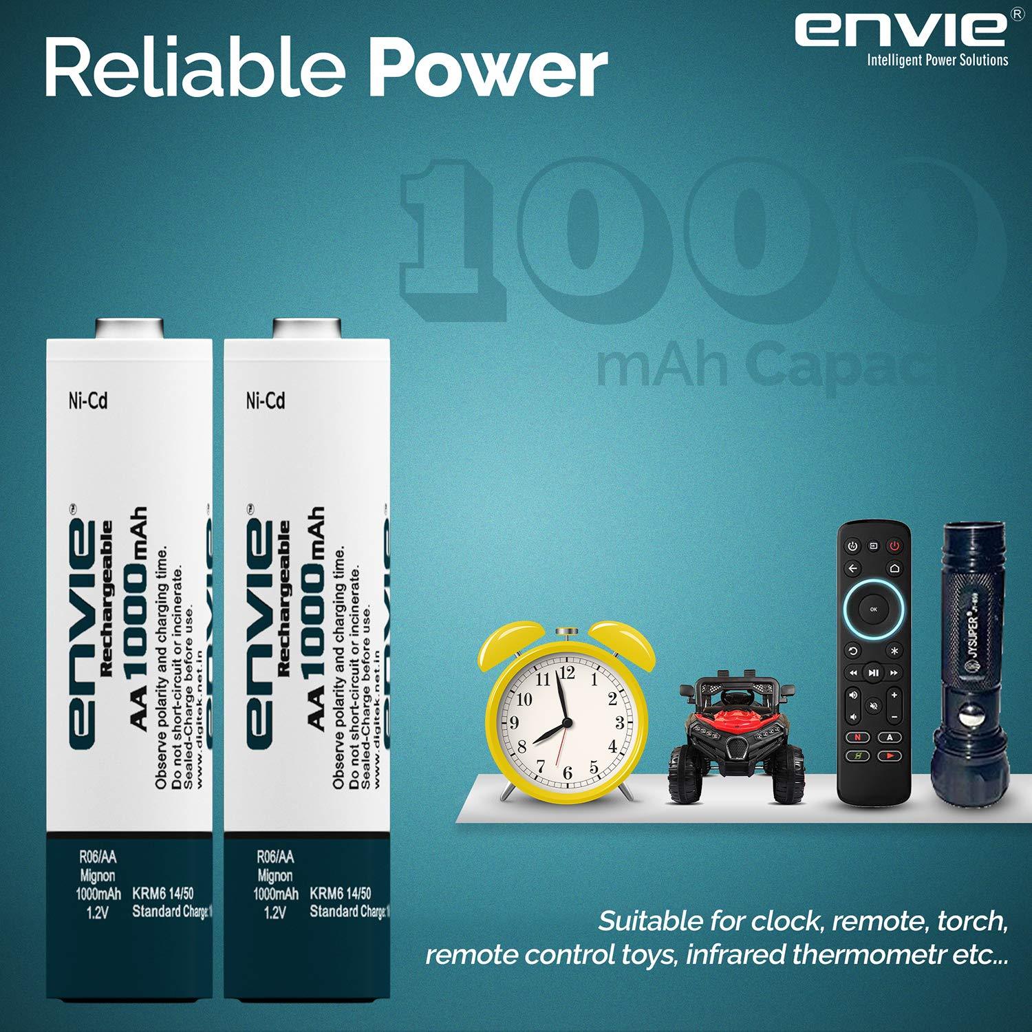 ENVIE (AA10004PLNi-CD) AA Rechargeable Batteries, Low Self Discharge, AA 1000mAh Ni-CD (Pack of 4) - Digitek