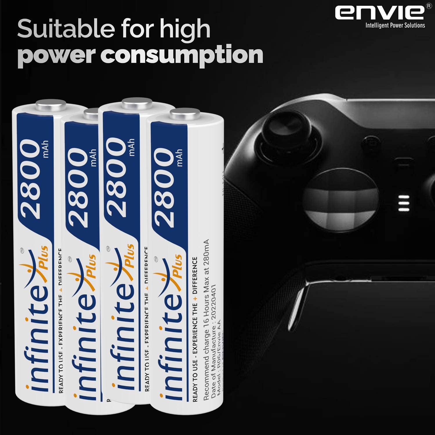 ENVIE (AA28004PL) AA Rechargeable Batteries | High Capacity Ni-MH | 2800 mAh | Low Self Discharge | Pre-Charged (Pack Of 4) (AA28004PL) - Digitek