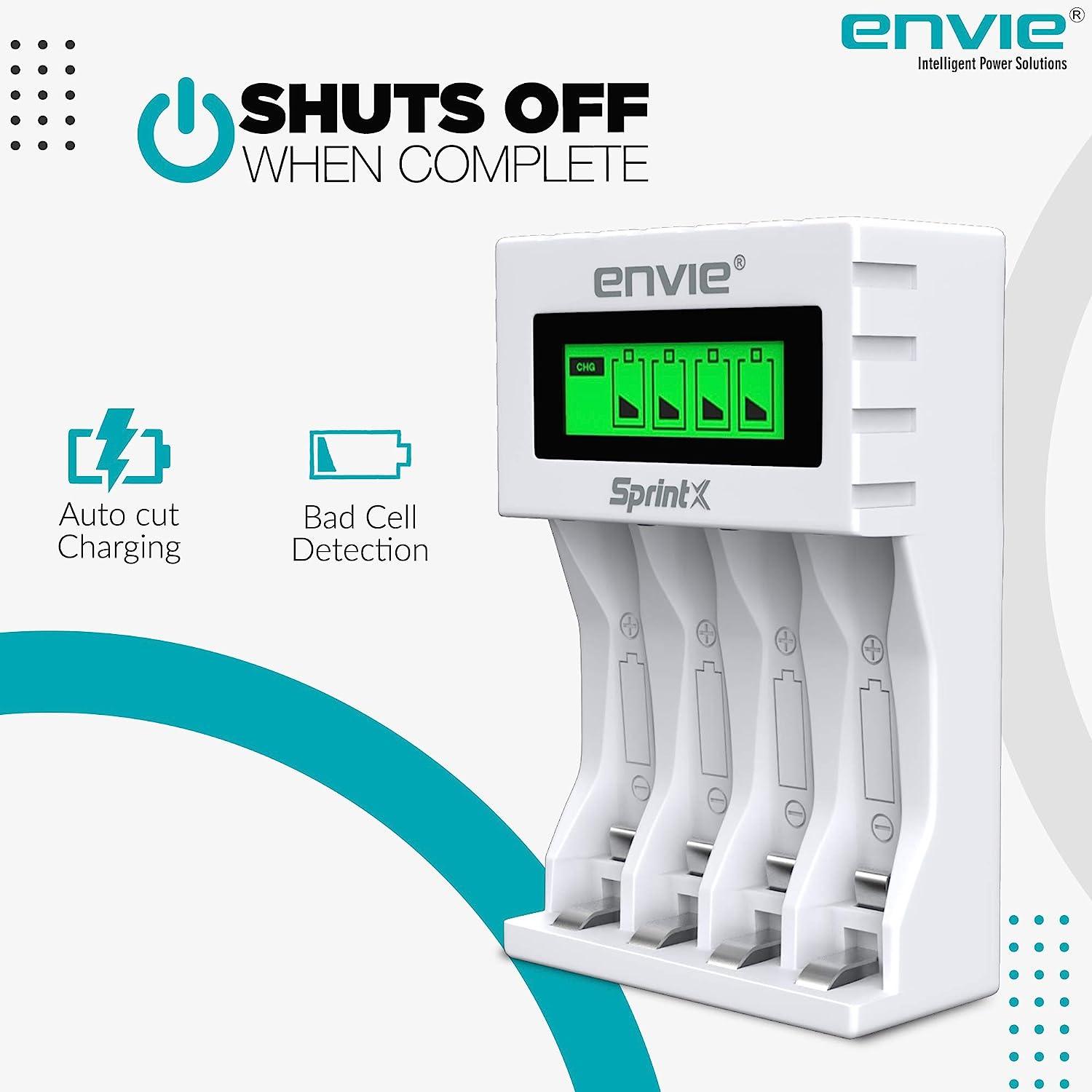 ENVIE (ECR 11 MC) SprintX Ultra Fast Charger for Rechargeable Batteries AA & AAA Ni-mh, with LCD Display, Smart Charge Control System - (White) - Digitek