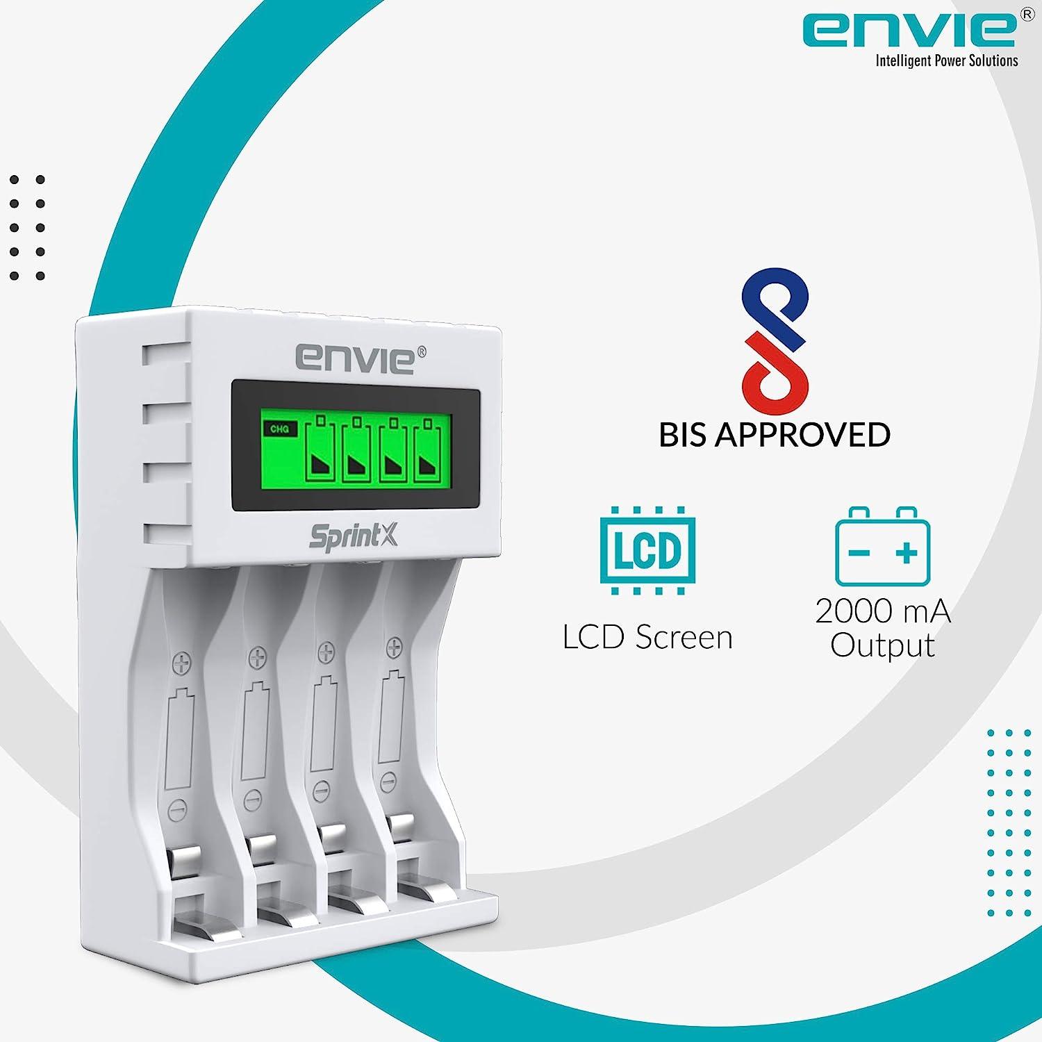 ENVIE (ECR 11 MC) SprintX Ultra Fast Charger for Rechargeable Batteries AA & AAA Ni-mh, with LCD Display, Smart Charge Control System - (White) - Digitek