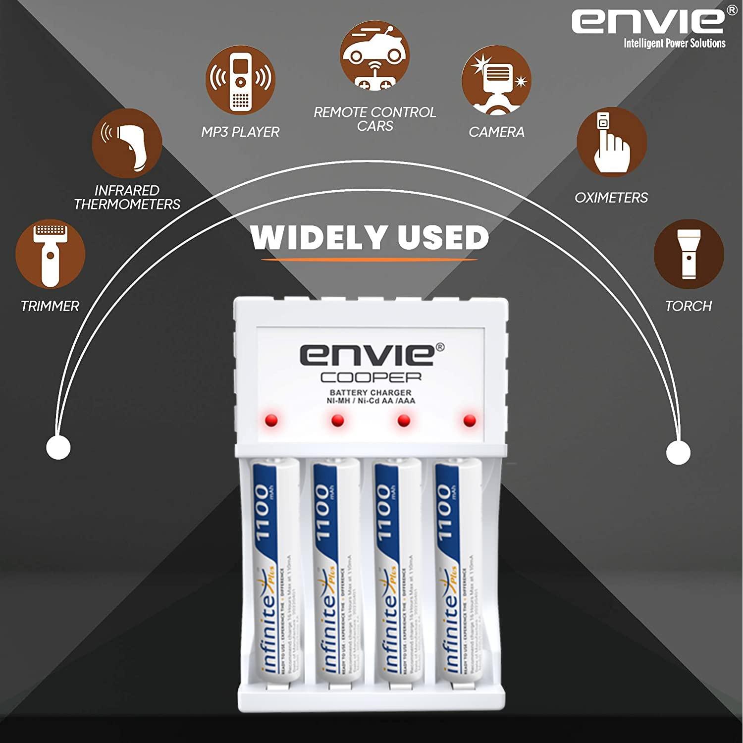 ENVIE (ECR 20 MC+4xAAA1100) Standard Rechargeable Battery Charger for AA & AAA Ni-mh/Ni-Cd with 4xAAA1100mah Rechargeable Batteries & LED Indicator - Digitek