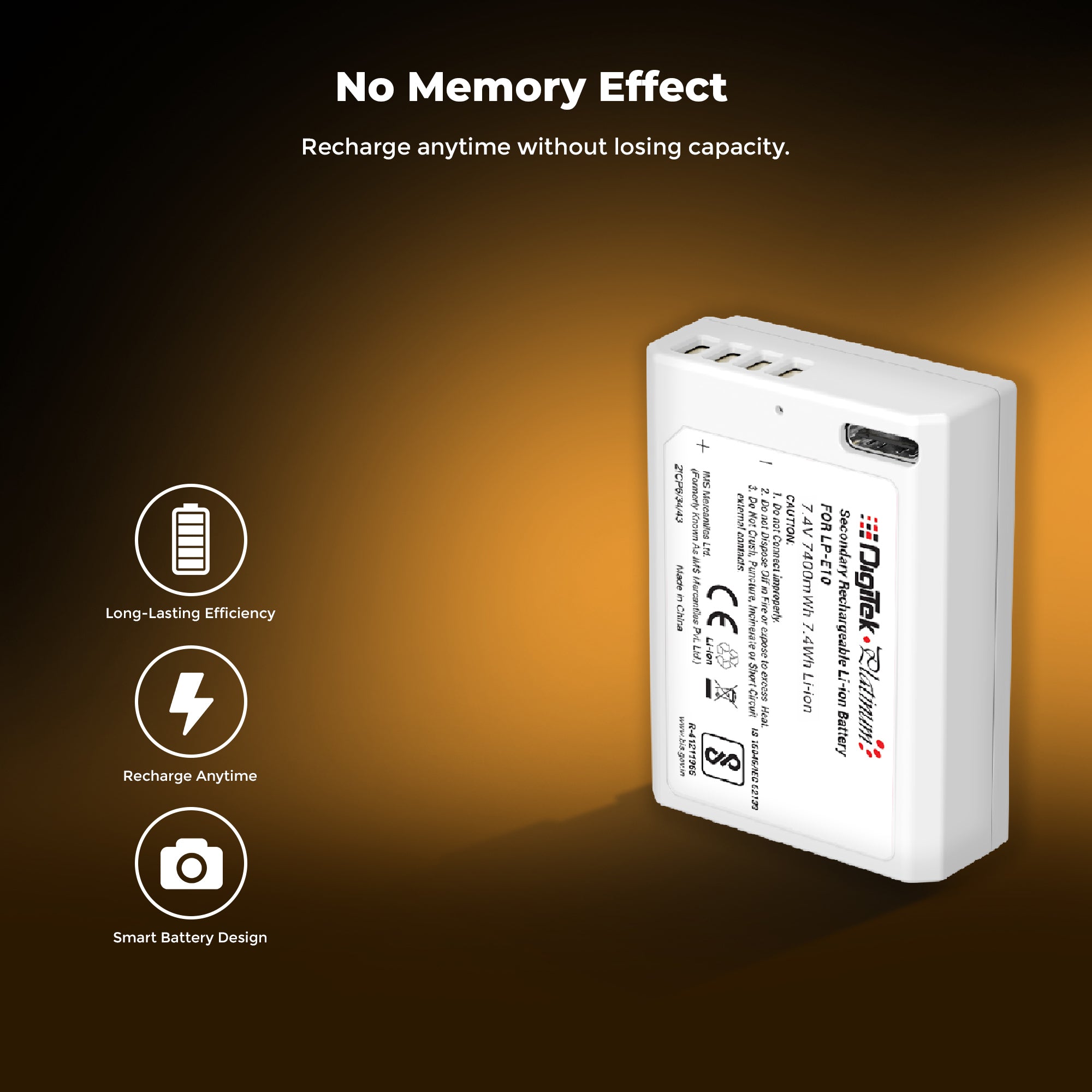 Digitek Platinum (LP-E10 Type C) 1000mAh Li-ion Battery for Canon DSLR Cameras with Smart Protection, for Canon EOS 1100D, 1200D, 1300D, Kiss X50, Kiss X70, Rebel T3, T5, and T6 Cameras