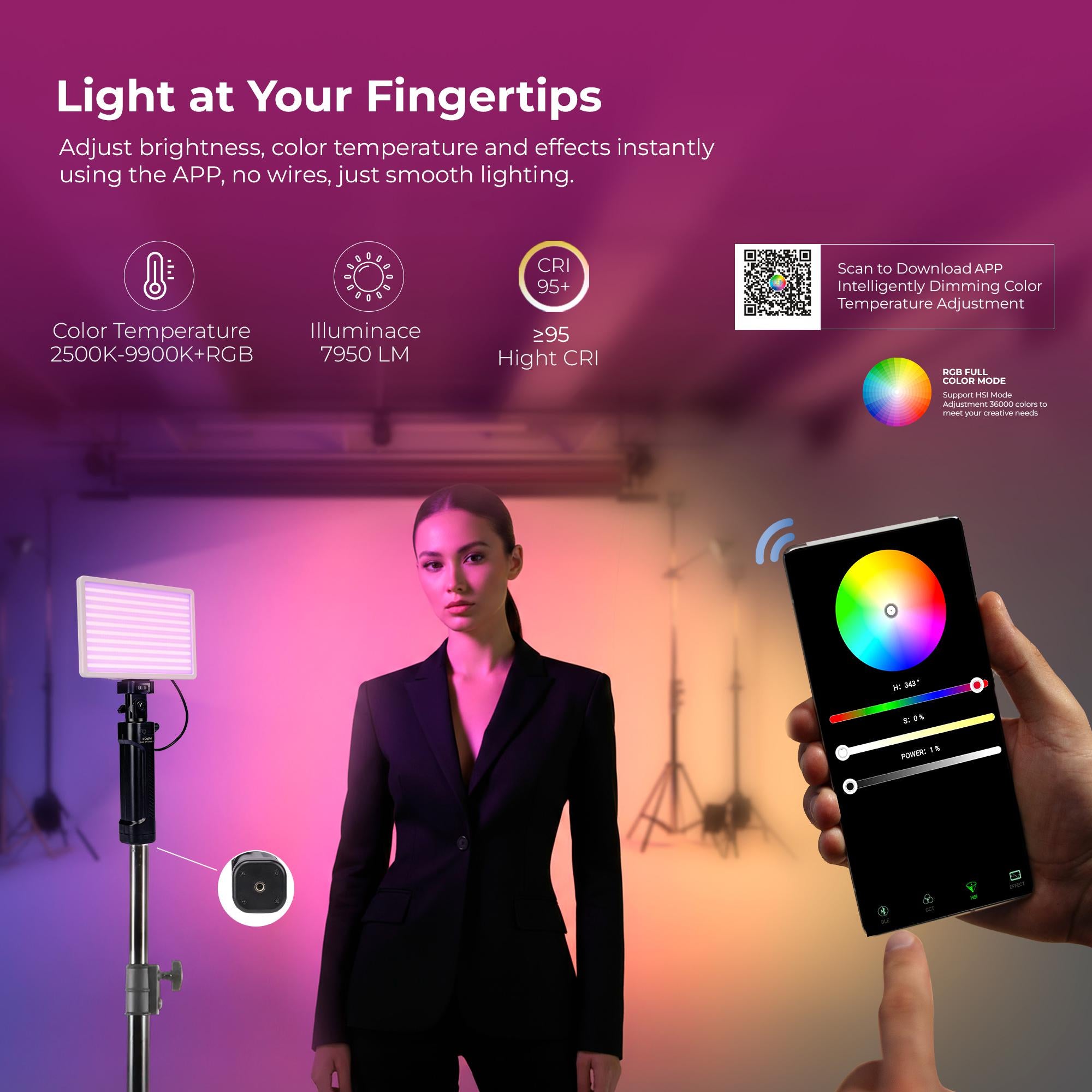 Digitek (LED-D100W RGB) Portable 100W RGB LED Video Light with Softbox & Power Bank, 24 Effects, 120° Wide Beam, 2500K–9900K Color Temp, 95+ CRI, 7950LM Output, Carry Bag Included, For Photo & Videography