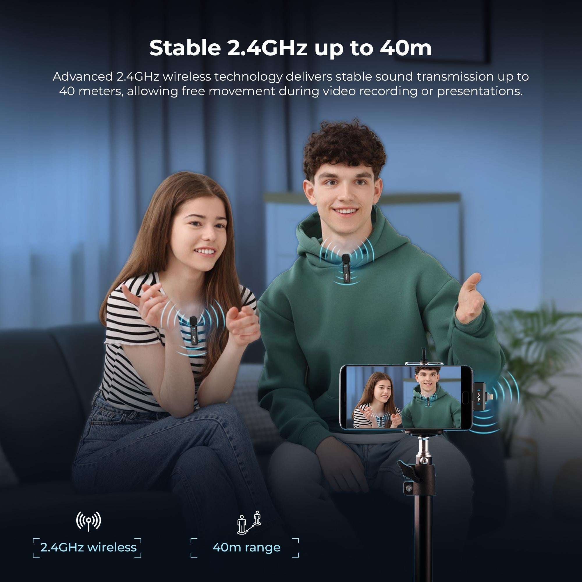 Digitek DWM-021 Wireless Microphone System with AI Noise Cancellation for Android & iPhone