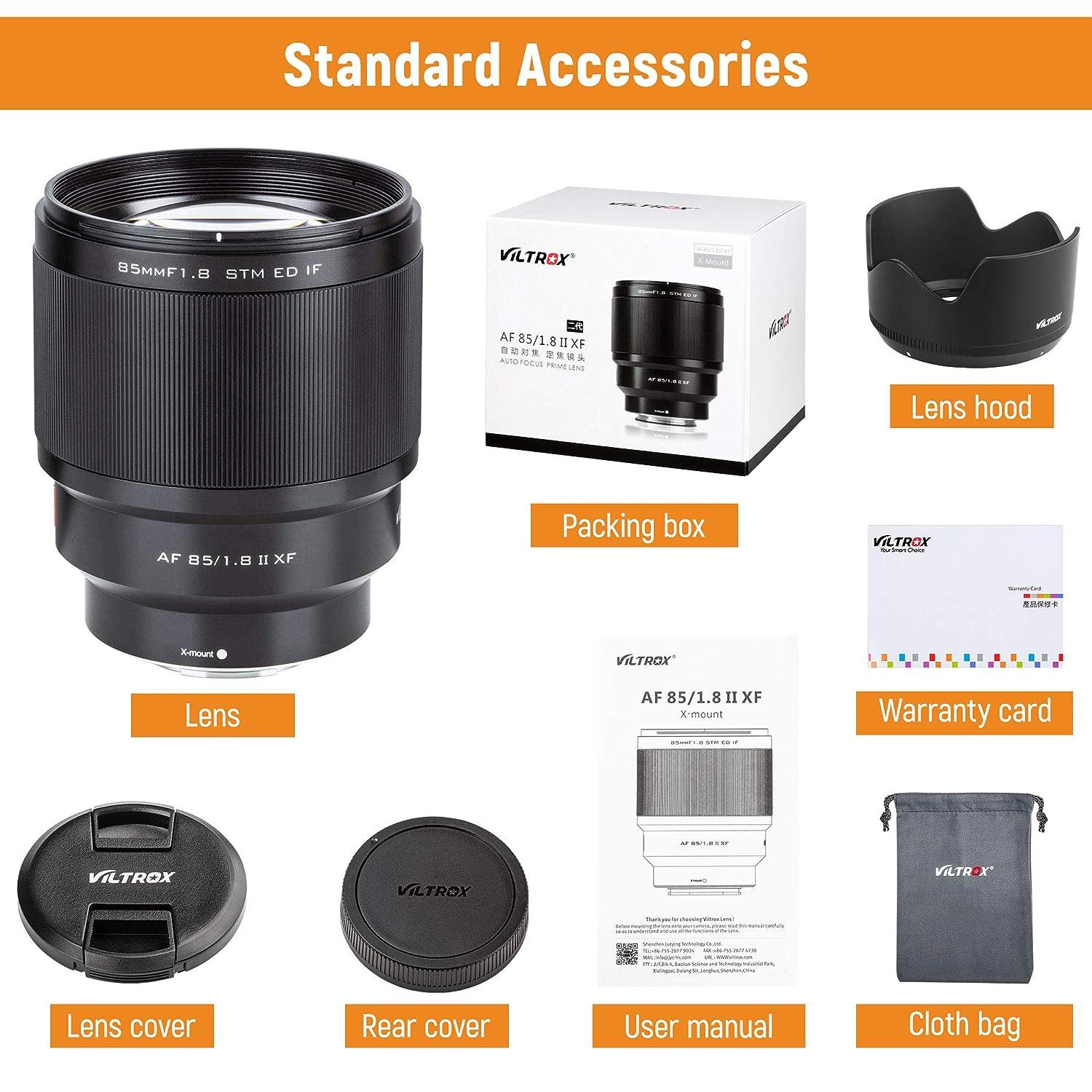 VILTROX 85mm f1.8 Fuji x Mount Lens AF Auto Lens Portrait Fixed Focus Lens for Fujifilm Fuji X Mount Camera X-T3 X-T2 X-T30 X-T20 X-T10 X-T100 X-PRO2 (Black) - Digitek