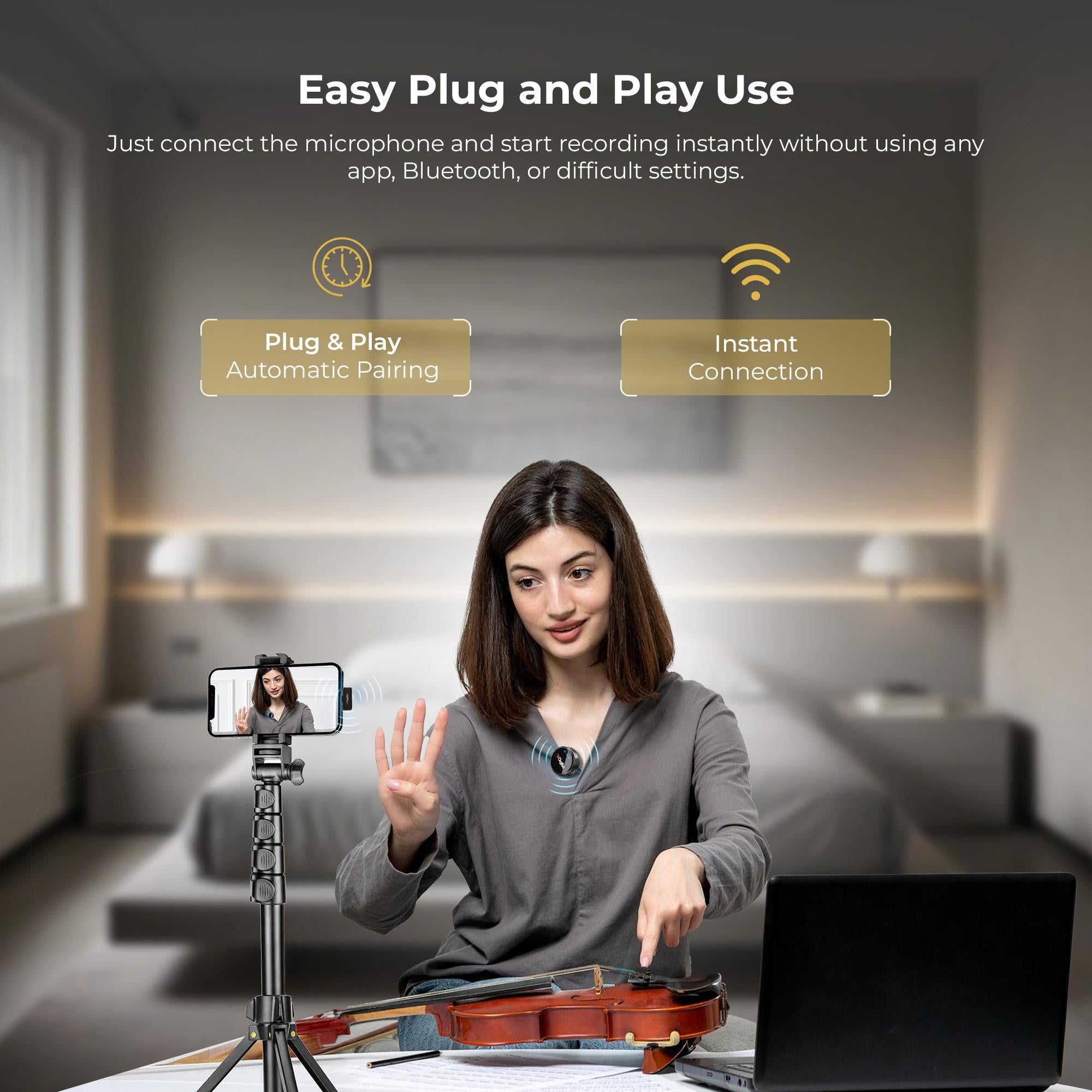 Digitek (DWM-124) 2-in-1 Wireless Microphone System for iPhone 15+ Above & Type-C Android, 80m Range, Noise Reduction & Echo Modes, For Creators & Vloggers