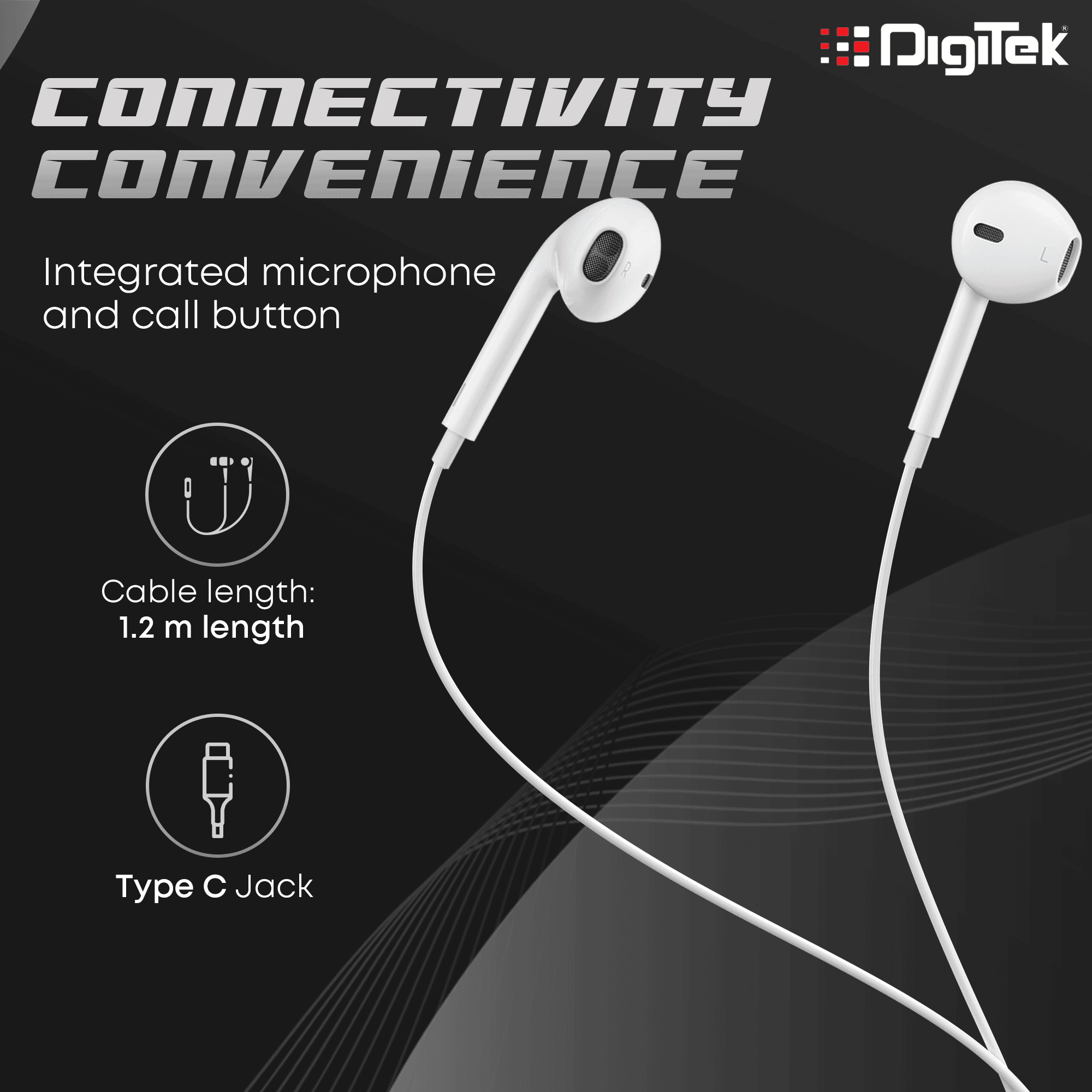 Digitek (DE-044 C) in-Ear Type C Wired Stereo Earphone with Mic, Premium Sound Quality with Noise Cancelling Earphones (White) - Digitek