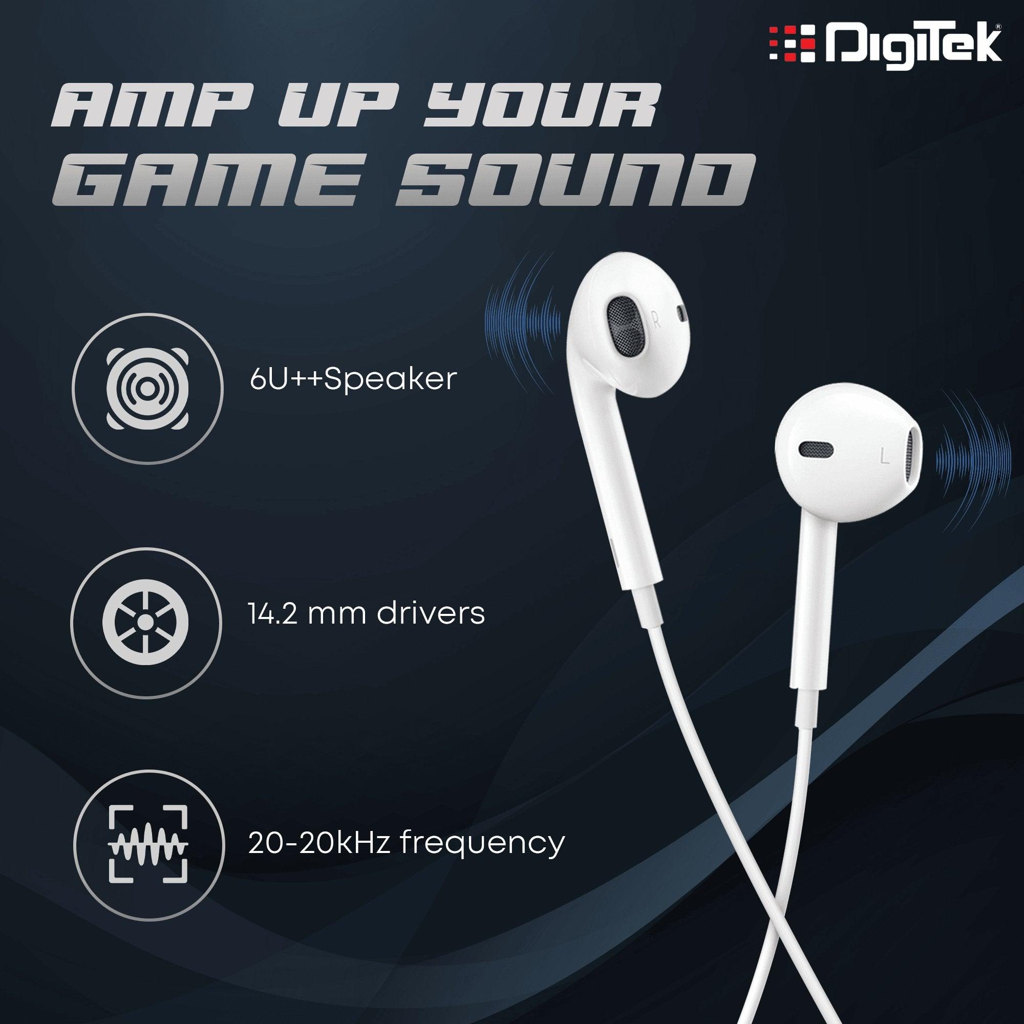 Digitek (DE-044 LTC) in-Ear Lightning jack, Wired Stereo Earphone with Mic, Premium Sound Quality with Noise Cancelling Earphones (White) - Digitek