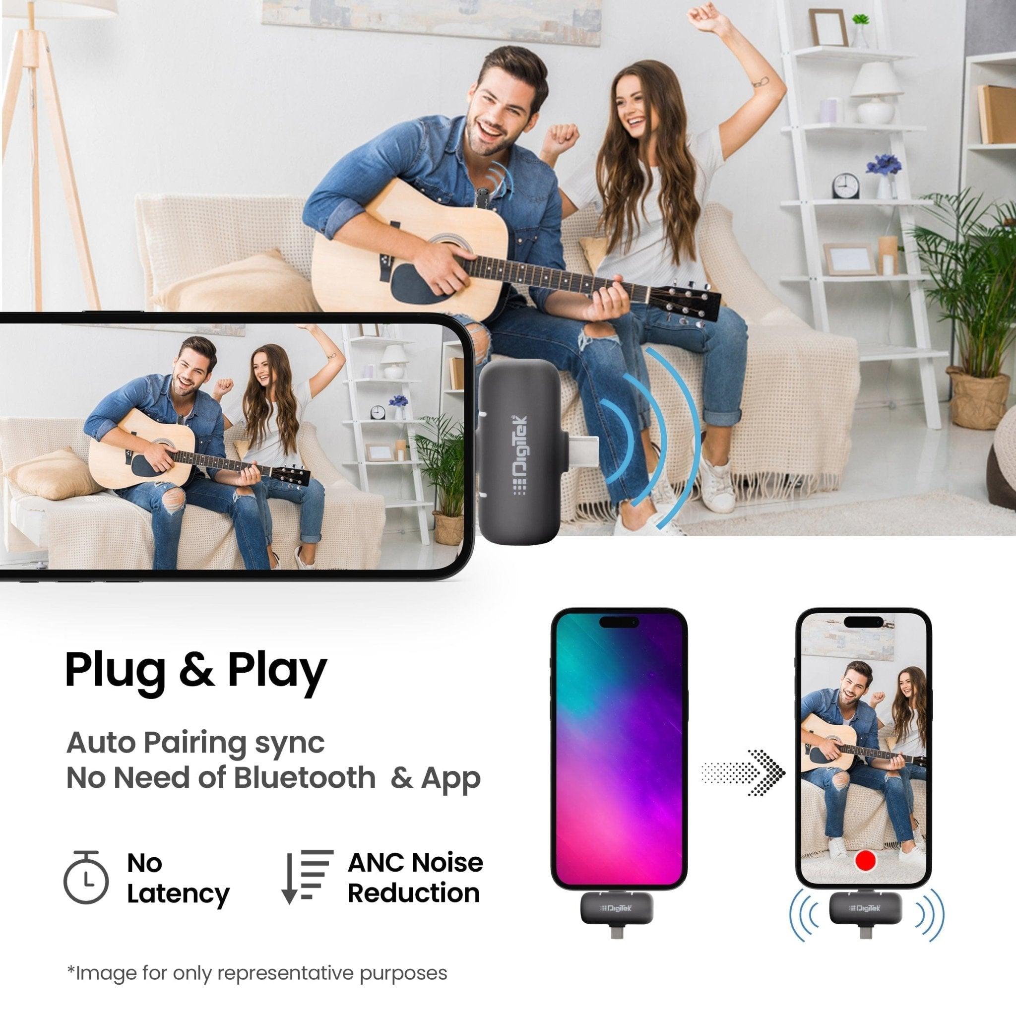 Digitek DWM-103 Wireless Microphone System with Dual Interface Type C & Lightning Connector - Digitek