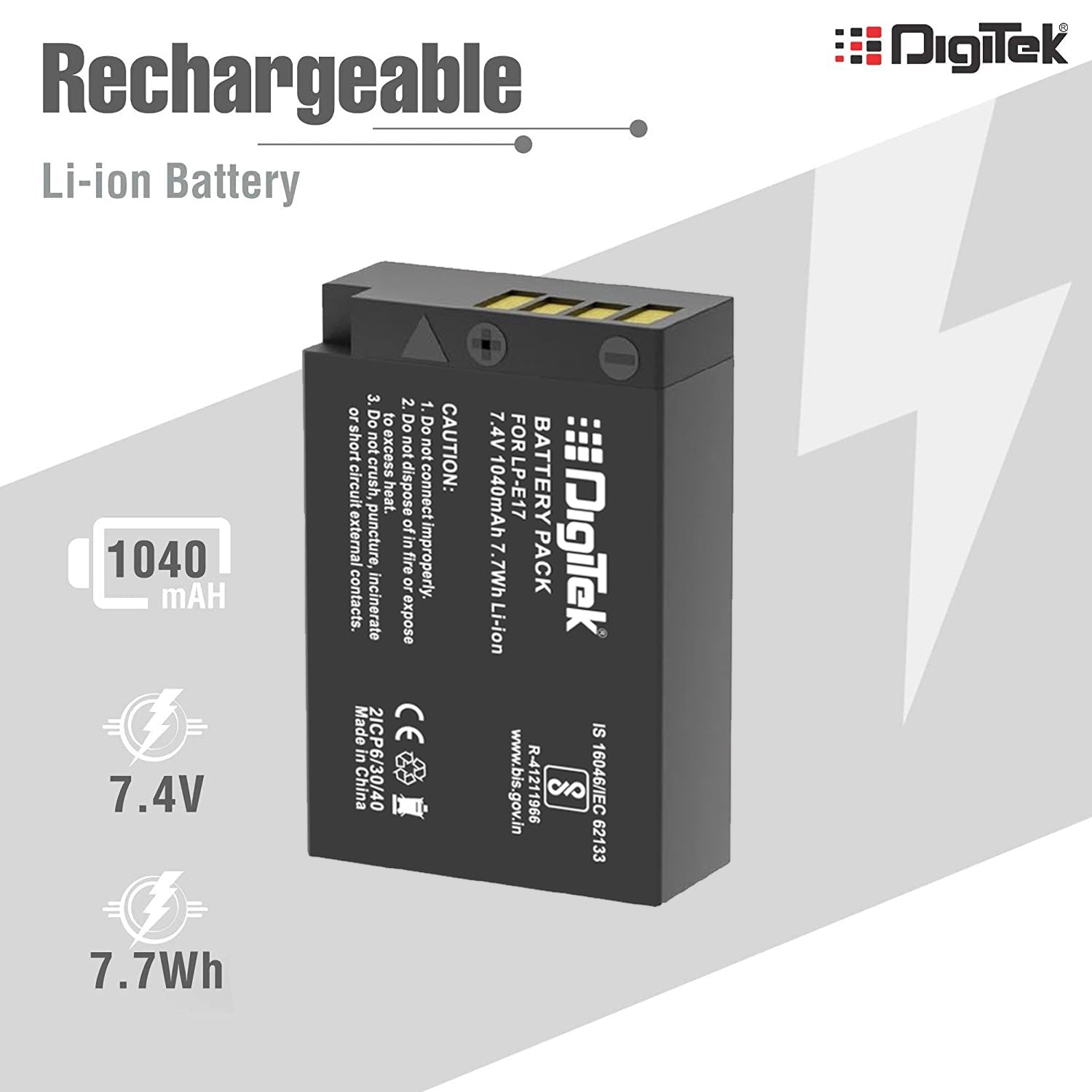 Digitek (LP-E17) Lithium-ion Rechargeable Battery Pack for DSLR Camera, Compatibility - EOS 750D, EOS 760D, EOS 800D, EOS 77D & More - Digitek