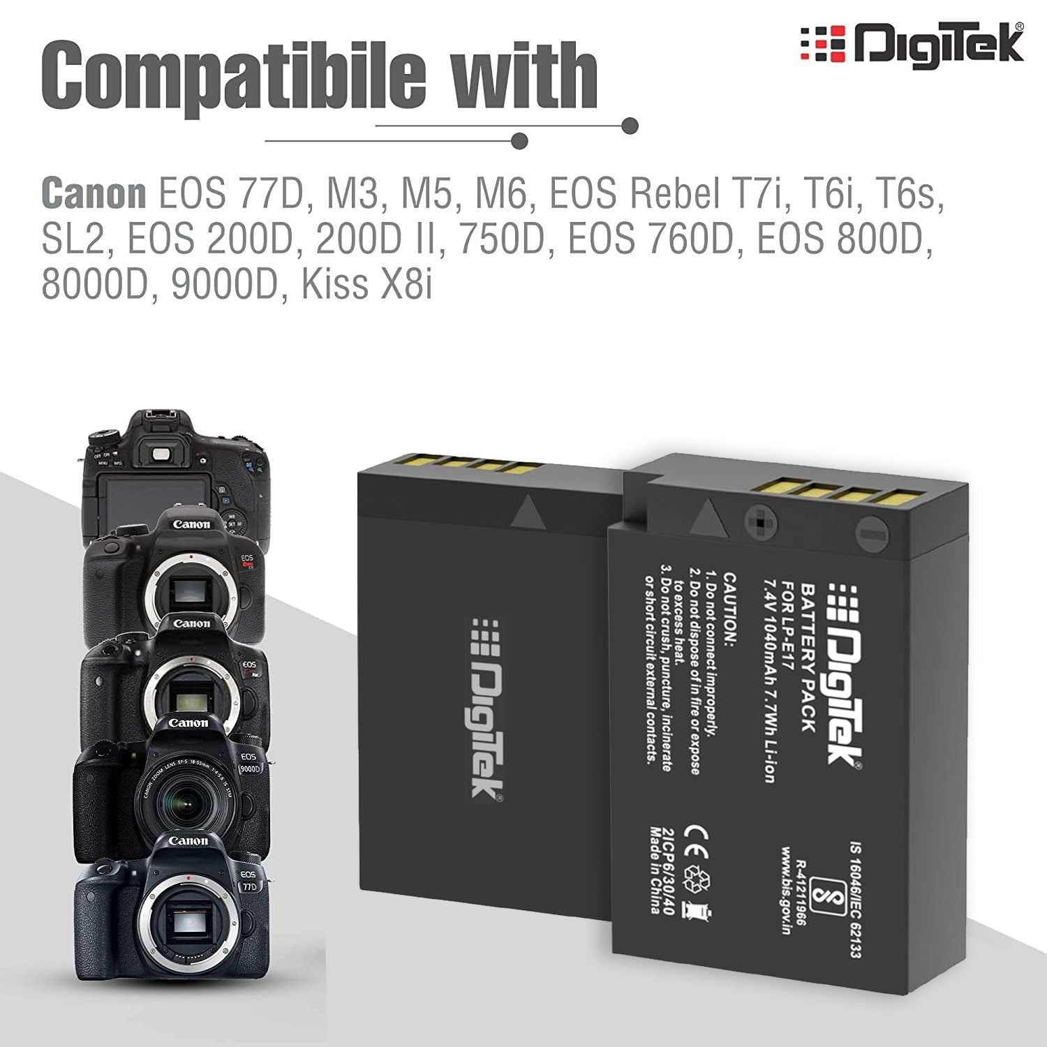 Digitek (LP-E17) Lithium-ion Rechargeable Battery Pack for DSLR Camera, Compatibility - EOS 750D, EOS 760D, EOS 800D, EOS 77D & More - Digitek