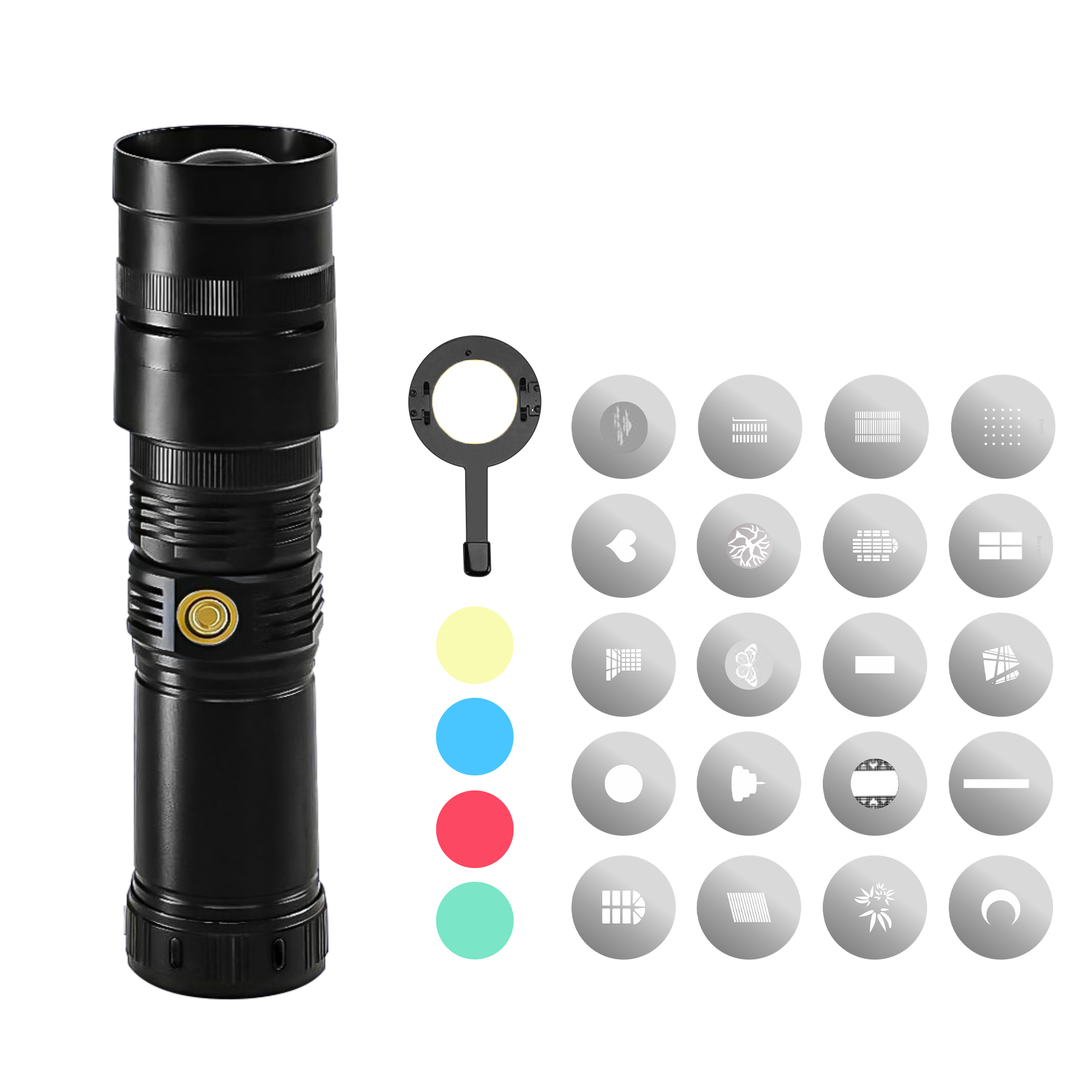 Digitek (DS 40 WTP PRO) Portable Torch Projector Snoot with Dedicated Professional Lens & Push Pull Adjustable Focused Beam, 20 Projection GOBOs