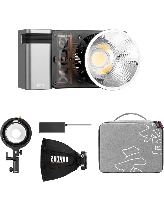 ZHIYUN MOLUS X100 COMBO Bi-Color 100W COB Video Light, 385g LED Pocket Light 17317Lux 2700K-6500K CRI 95+/TLCI 97+ with Bluetooth App Control AC/DC Power Supply