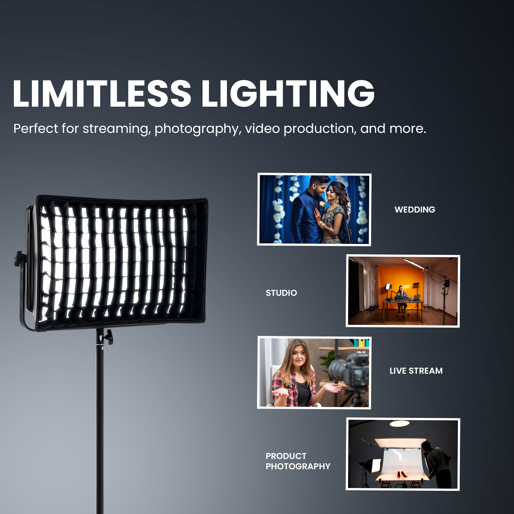 Digitek LED-D1500 Professional Flat Panel LED Video Light with Sotbox & Grid