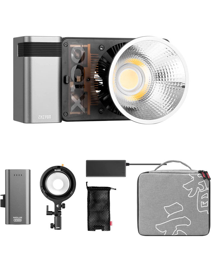 ZHIYUN MOLUS X100 PRO Bi-Color 100W COB Video Light, 385g LED Pocket Light 17317Lux 2700K-6500K CRI 95+/TLCI 97+ with Bluetooth App Control AC/DC Power Supply