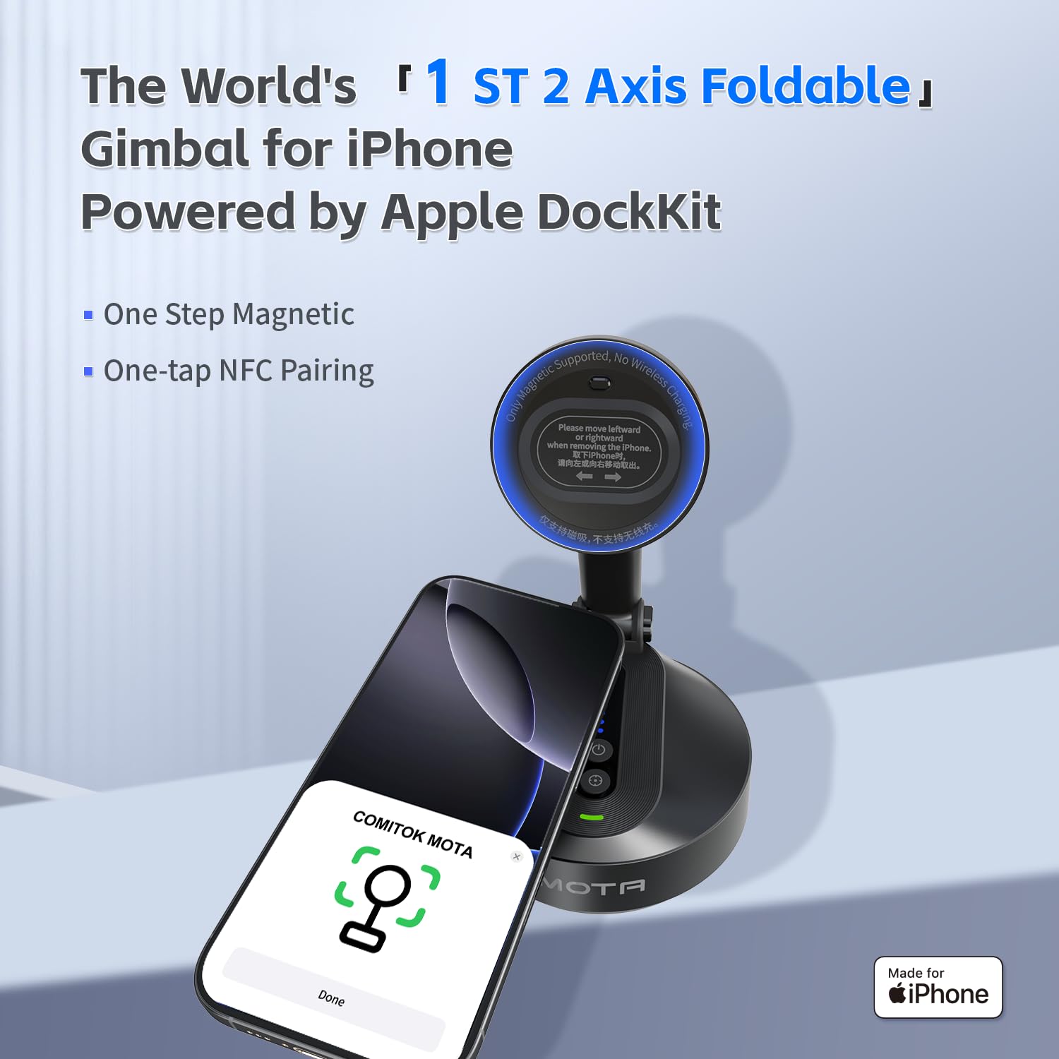 MOTA Gimbal Stabilizer Only for iPhone, [Apple MFi Certified] iPhone Stand for Video Recording with Megnetic Holder for Desk, 360 Degree Auto Tracking Gimbal for Vlog, YouTube and Tiktok