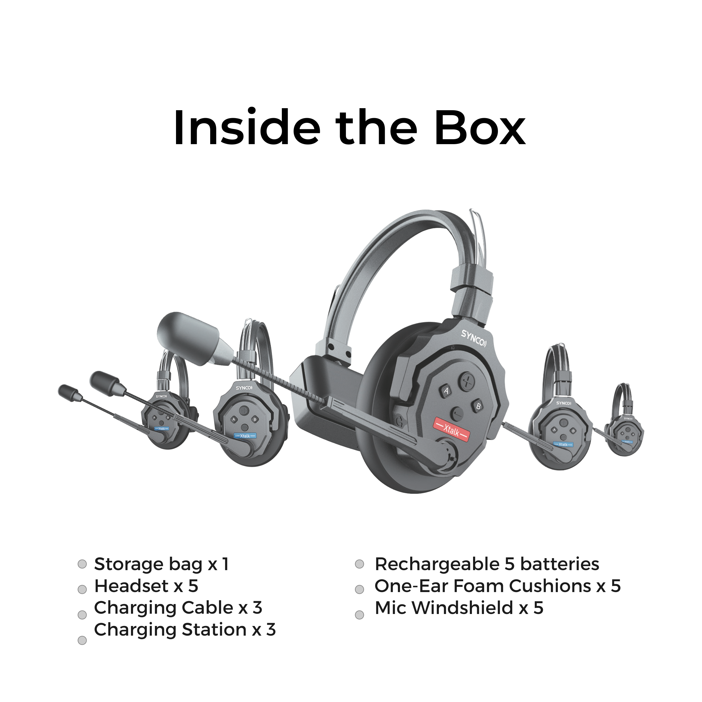 SYNCO XTALK XPro5 X5 Wireless Intercom Headset System 2.4 GHz Full Duplex 1640 feet / 500 Meter Communication System for Live Show Stage Performance Movie Shoot ( XPro5 / 5 Persons )