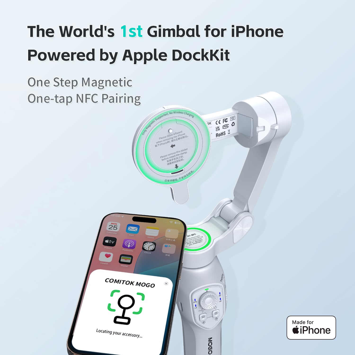 Gimbal Stabilizer for iPhone, COMITOK Cell Phone Gimbal Stabilizer with 360 Degree Smart Tracking for Video Recording and Filming, NFC Fast Pair and Magnetic Design for iPhone 16 15 Pro Max