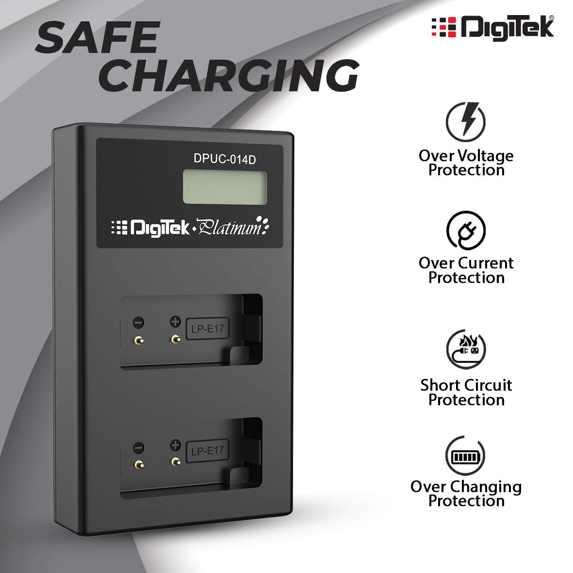 Digitek (DPUC-014 D E17) Platinum Dual Port Li-ion LCD Battery Charger with 2 Nos of 1250mAh Capacity LP E17 Li-ion Battery Combo Pack - Digitek