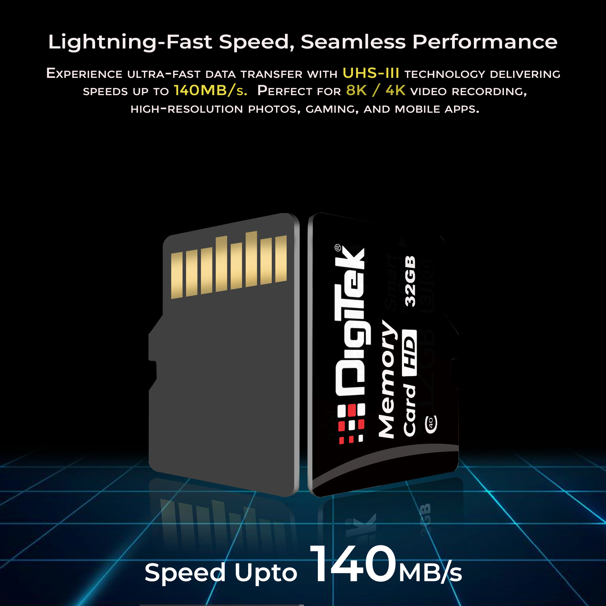 Digitek (DTF 32GB C40) High Speed 32GB Micro SDHC UHS III Memory Card – A2 Speed, 200MB/s, Waterproof & Shockproof, for 4K/8K Video, Drones, CCTV & Smartphones