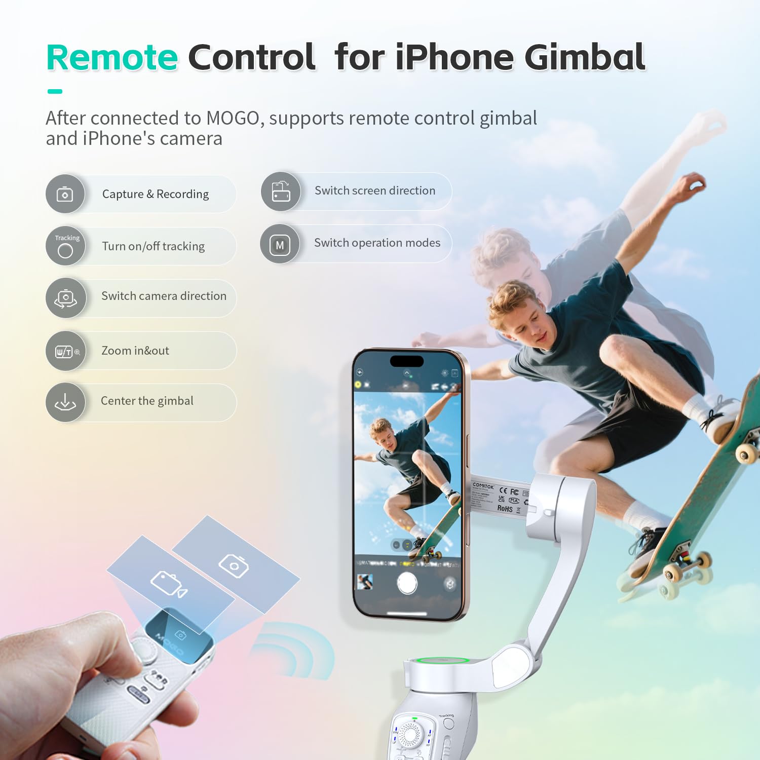 MOGO Wireless Remote Control, Free Your Hands, Professional Photography Accessory Control Pan/Tilt Movement, Switch Modes, Toggle Front/Rear Cameras and Zoom, Only Compatible with MOGO