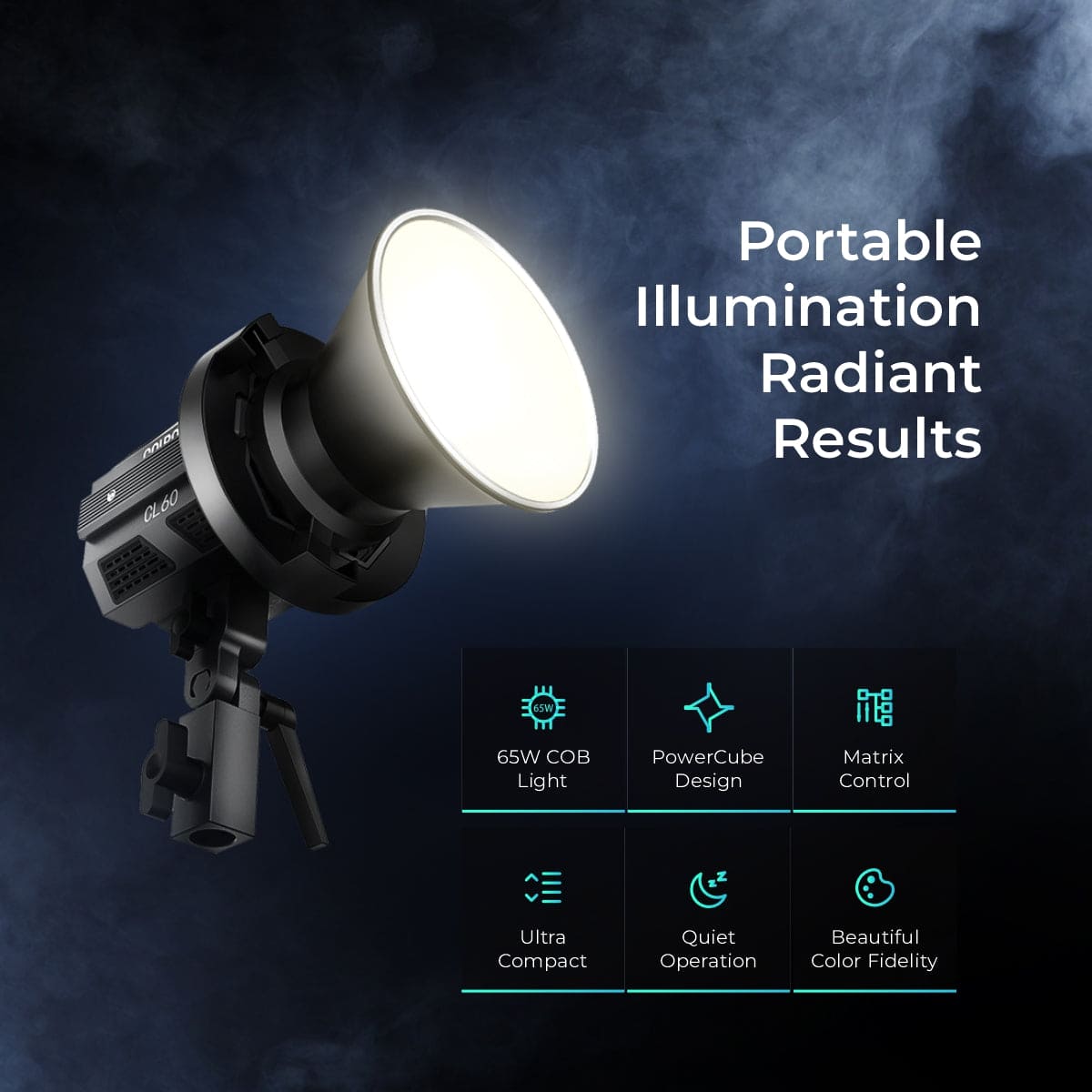 COLBOR CL60 COB Video Light,Power 65W,2700K to 6500K,CRI 97+,Only 550g,Support APP Control - Digitek