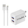 Digitek (DMC-101 LTC) Dual Port USB Travel Charger 5V/3.1A Wall Charger with HD Lightning Cable, Fast Charging Adapter Suitable for Smartphones, Tablet, iPhones, iPods, iPad, Mobile phones & other USB devices.