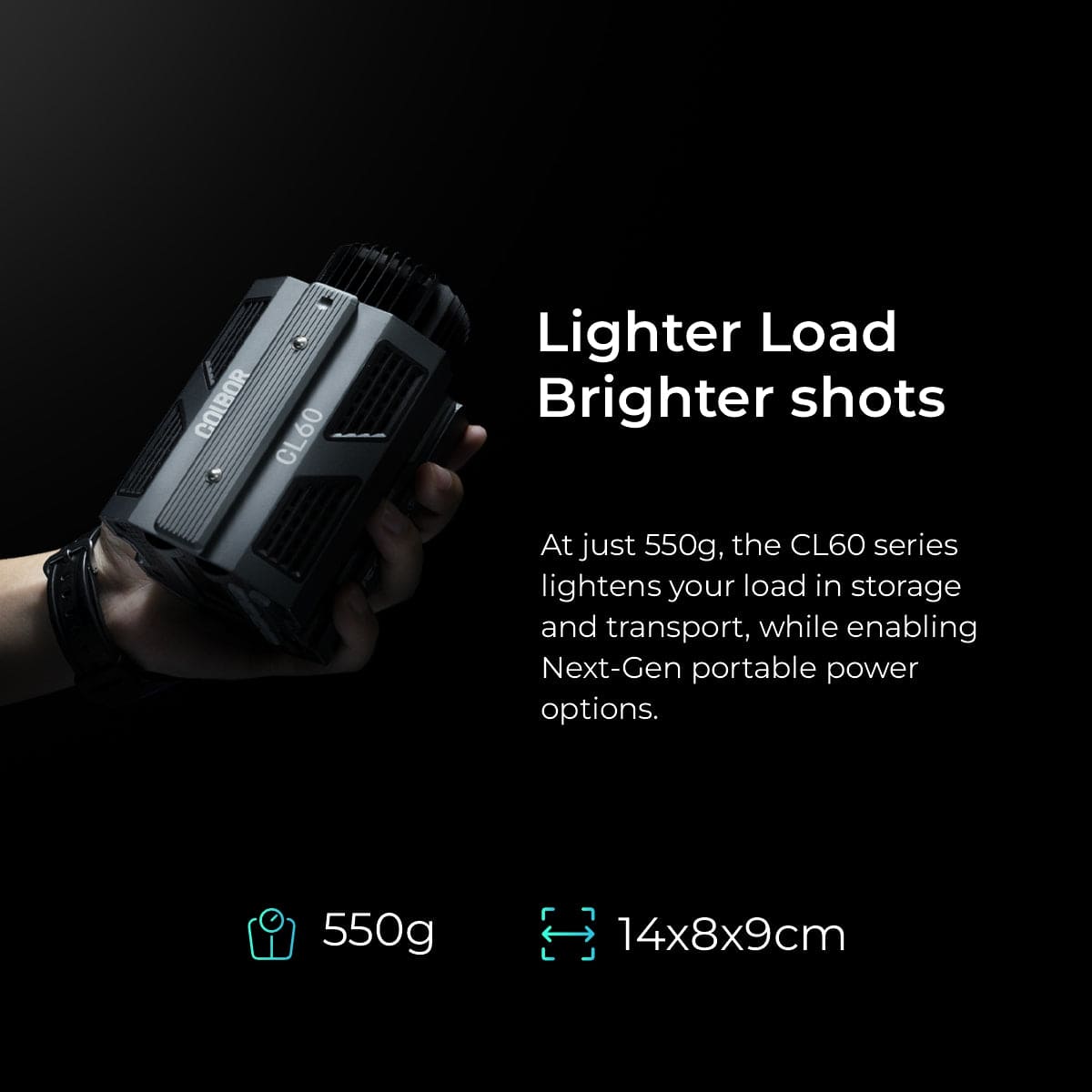 COLBOR CL60 COB Video Light,Power 65W,2700K to 6500K,CRI 97+,Only 550g,Support APP Control - Digitek