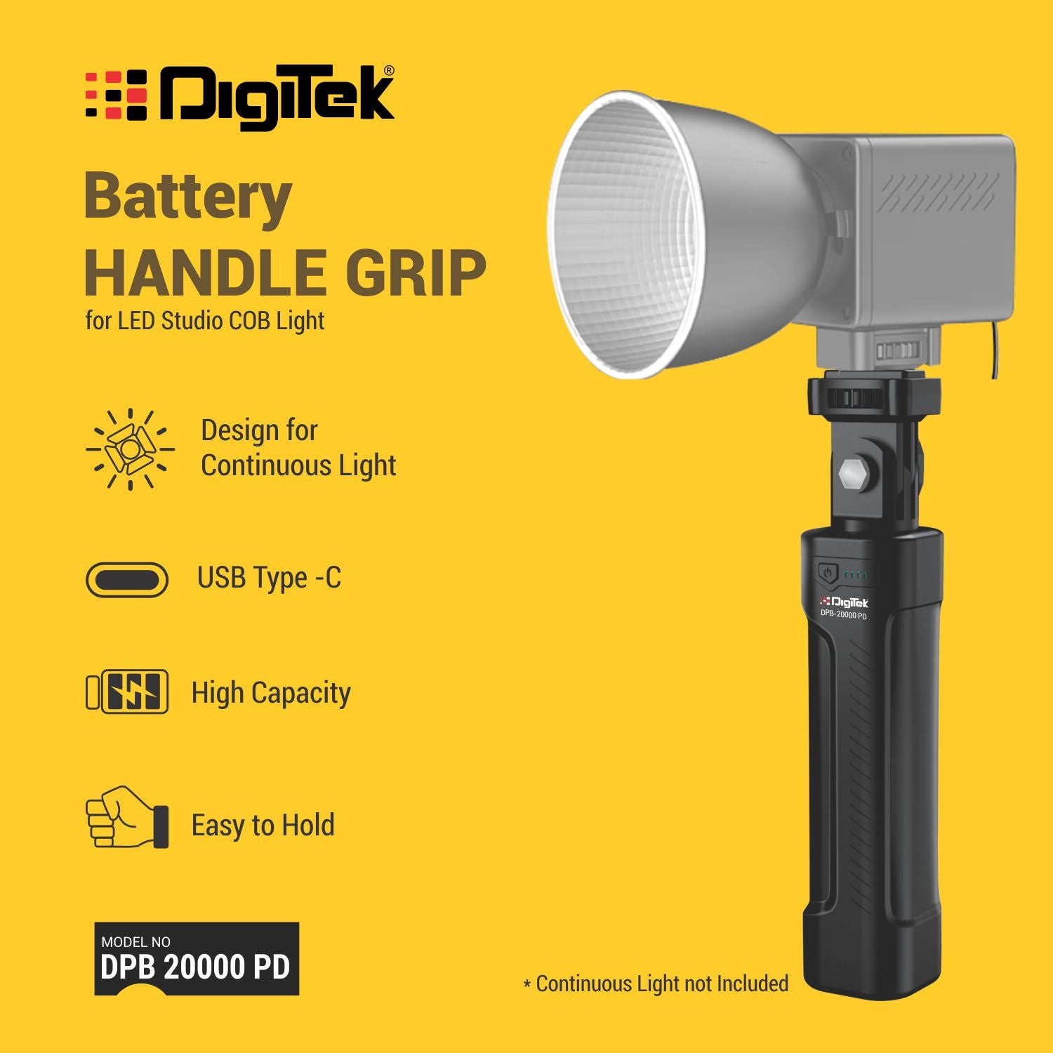 Digitke DPB-20000 PD Battery HANDLE GRIP for LED Studio COB Light