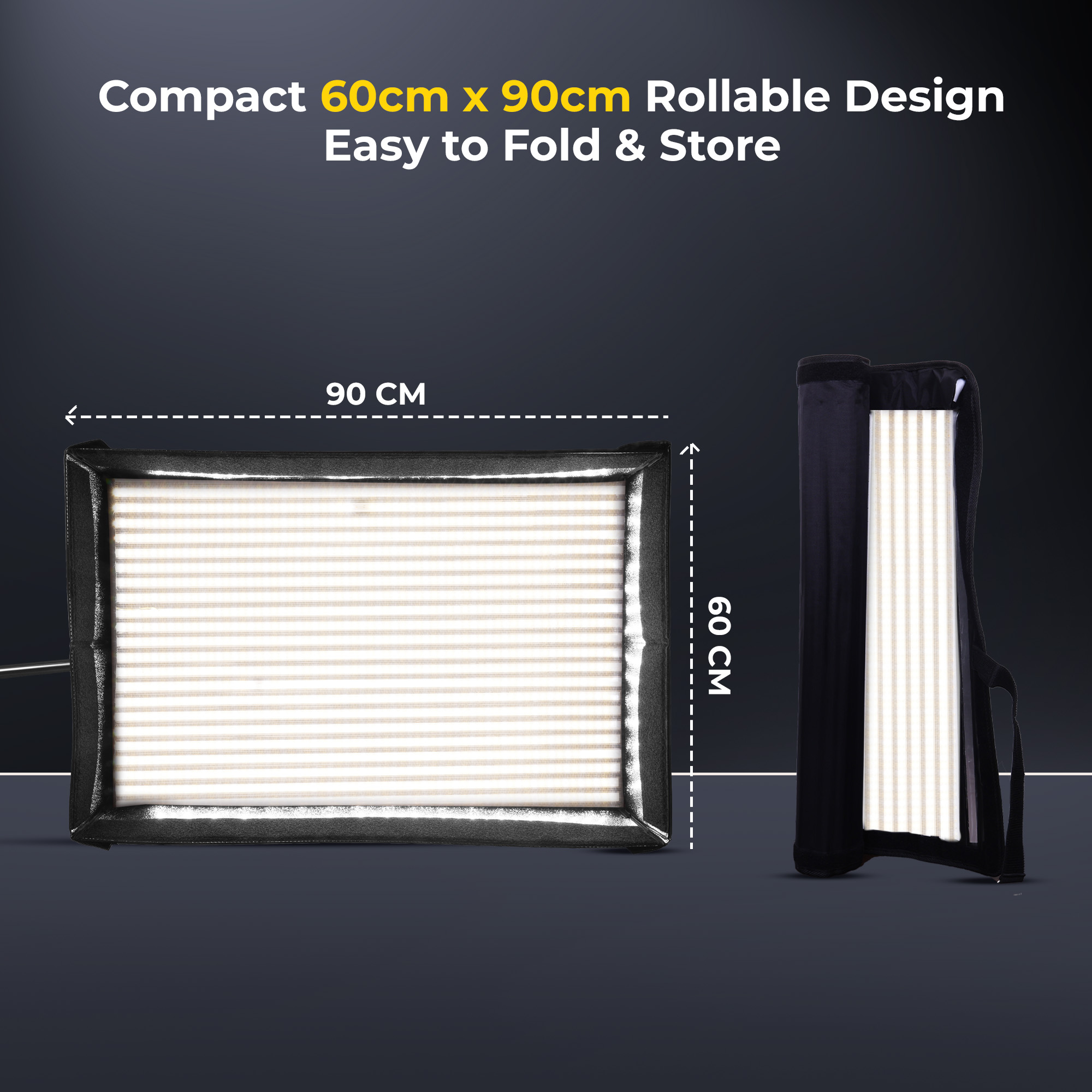 Digitek®(DFFL 6090) 200W Bi-Color Flexible Fabric LED Video Light with Remote & App Control, 1536 LEDs, 2700K–6500K±200K, 0–100% Dimming, 120° Beam Angle, 18000LM, Includes X Bracket, Diffuser, Honeycomb Grid & Accessories, for Photo & Videography