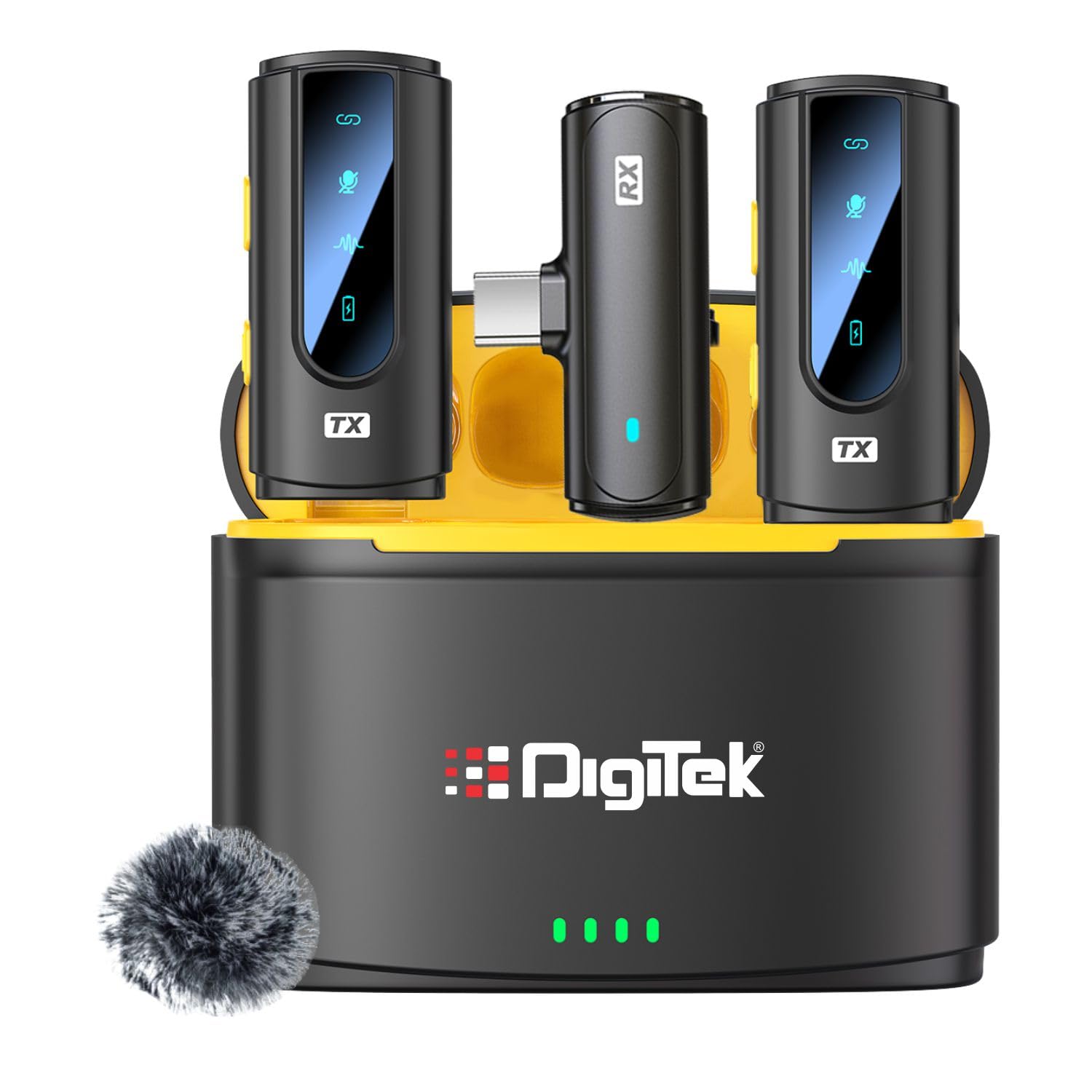 Digitek® (DWM-112) 2-in-1 Wireless Microphone System, 50M Range, Noise Reduction, 7Hrs Run Time, 2.4G, Type C to Lightning, for Android/iOS, Laptop/PC, Seamless Audio Recording, Vlogging, YouTube & More