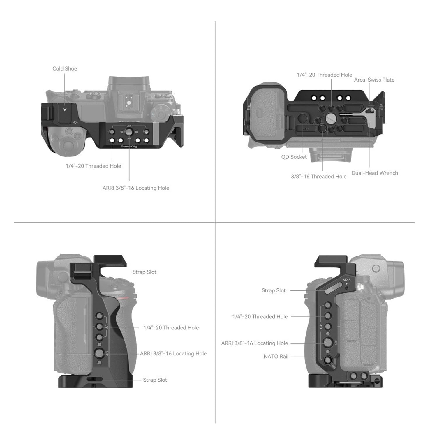 Digitek Cam Cage for (N) CCN-Z5/Z6/Z7/Z6II/Z7II Camera Aluminum Form-Fitted Cage with Quick Tripod Mounting - Digitek