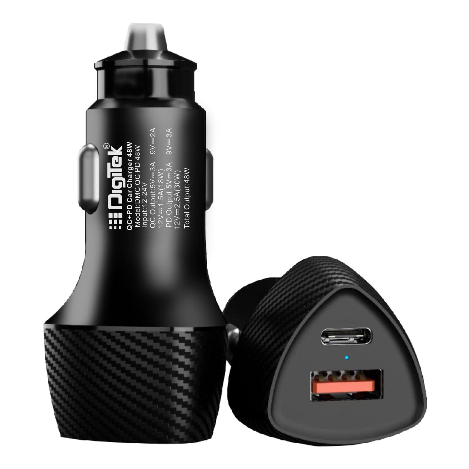 Digitek (DMC QC PD 48W) Fast Car Charger with Dual Output, 48 Watts Total (18W QC + 30W Type C PD), Fast Charging, Adapter for iOS & Android Smartphones and Tablets (Black)