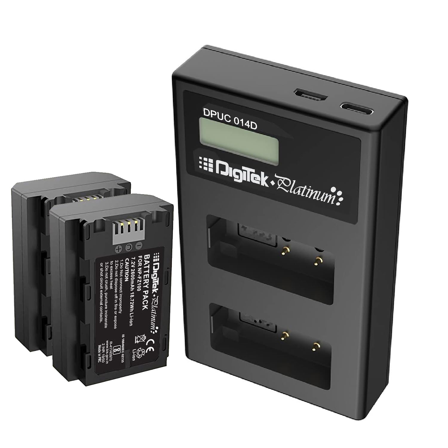 Digitek Platinum Dual Port Li-ion LCD Battery Charger with 2 Nos of 2600mAh Capacity FZ100 Platinum Li-ion Battery Combo Pack (FZ100 P DPCU 014D)