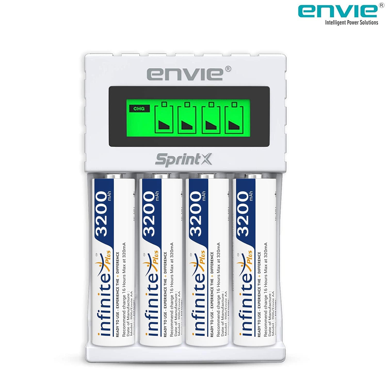 ENVIE (ECR 11MC+4xAA3200) SprintX Ultra Fast Rechargeable Batteries Charger for AA & AAA Ni-mh, with AA3200 Infinite Plus 4PL Rechargeable Batteries comes with Over Charge Protection