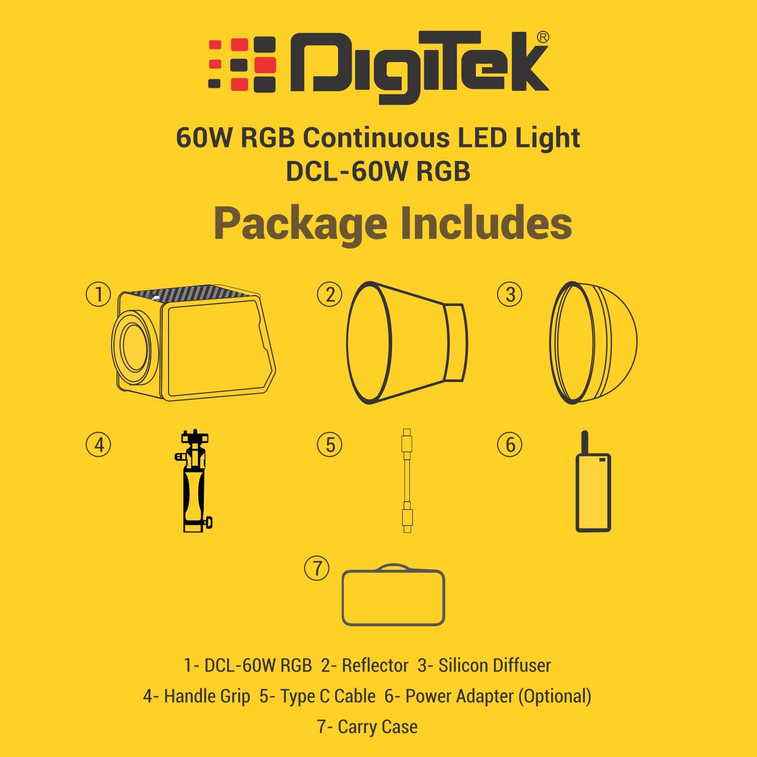 Digitek (DCL-60W RGB) 60W Palm RGB Continuous LED Light with Reflector & Mini Bowen Mount Unique Modern Meticulous Design to Cater to The Photographers Aesthetic idea for Professional Photography