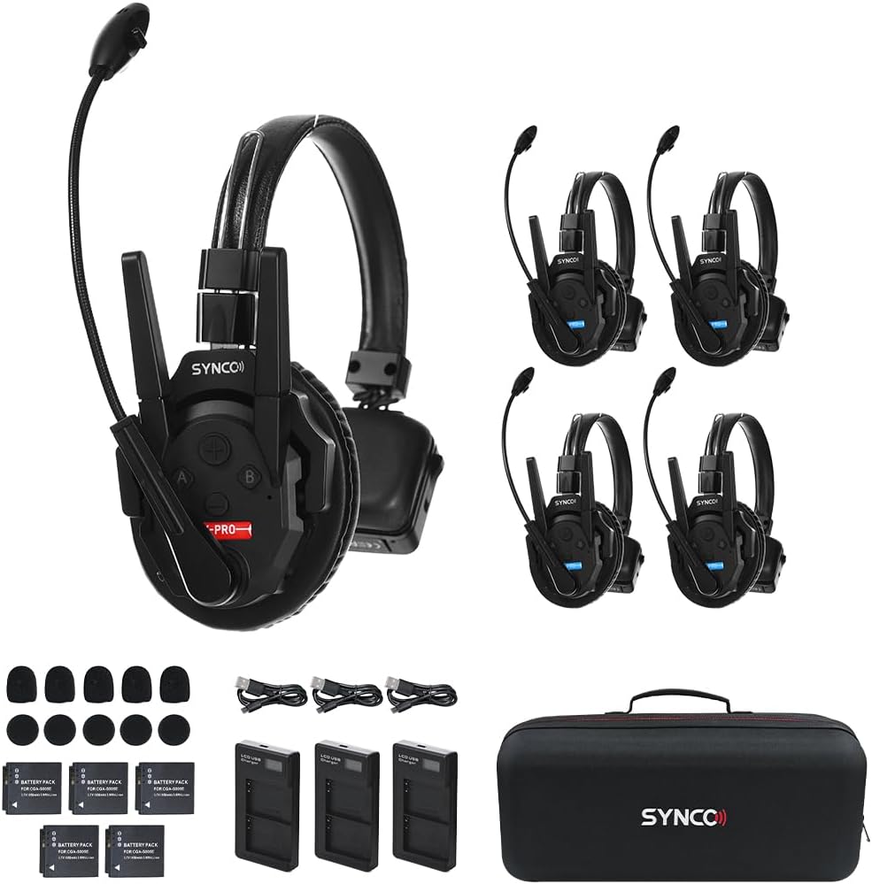 SYNCO XTALK XPro5 X5 Wireless Intercom Headset System 2.4 GHz Full Duplex 1640 feet / 500 Meter Communication System for Live Show Stage Performance Movie Shoot ( XPro5 / 5 Persons )