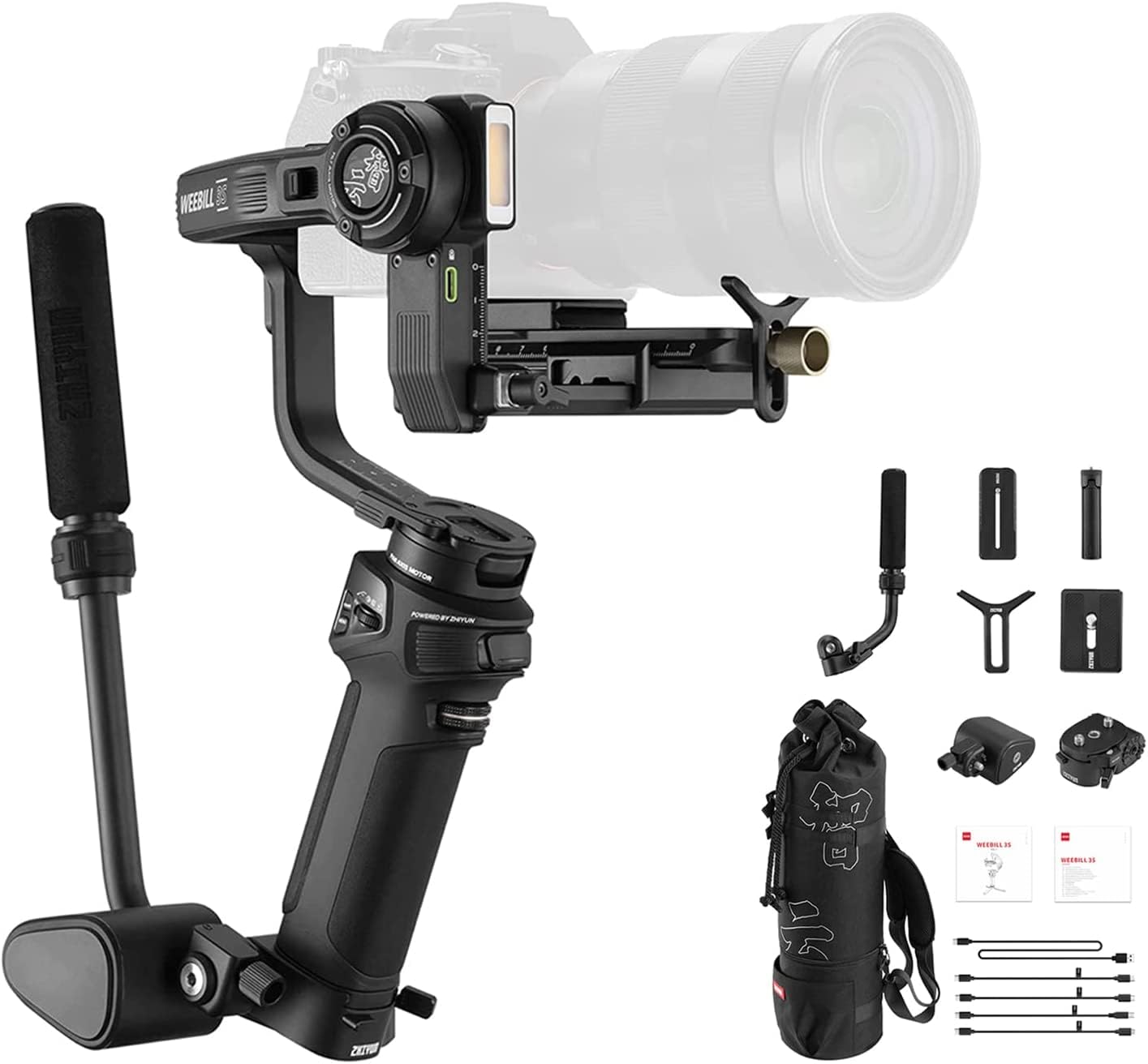 ZHIYUN Weebill 3S Combo 3-Axis Gimbal Stabilizer for DSLR and Mirrorless Camera Compatible with Sony Nikon Canon Panasonic Lumix Extendable Sling Grip Integrated Fill Light Pd Fast Charge-Multicolor