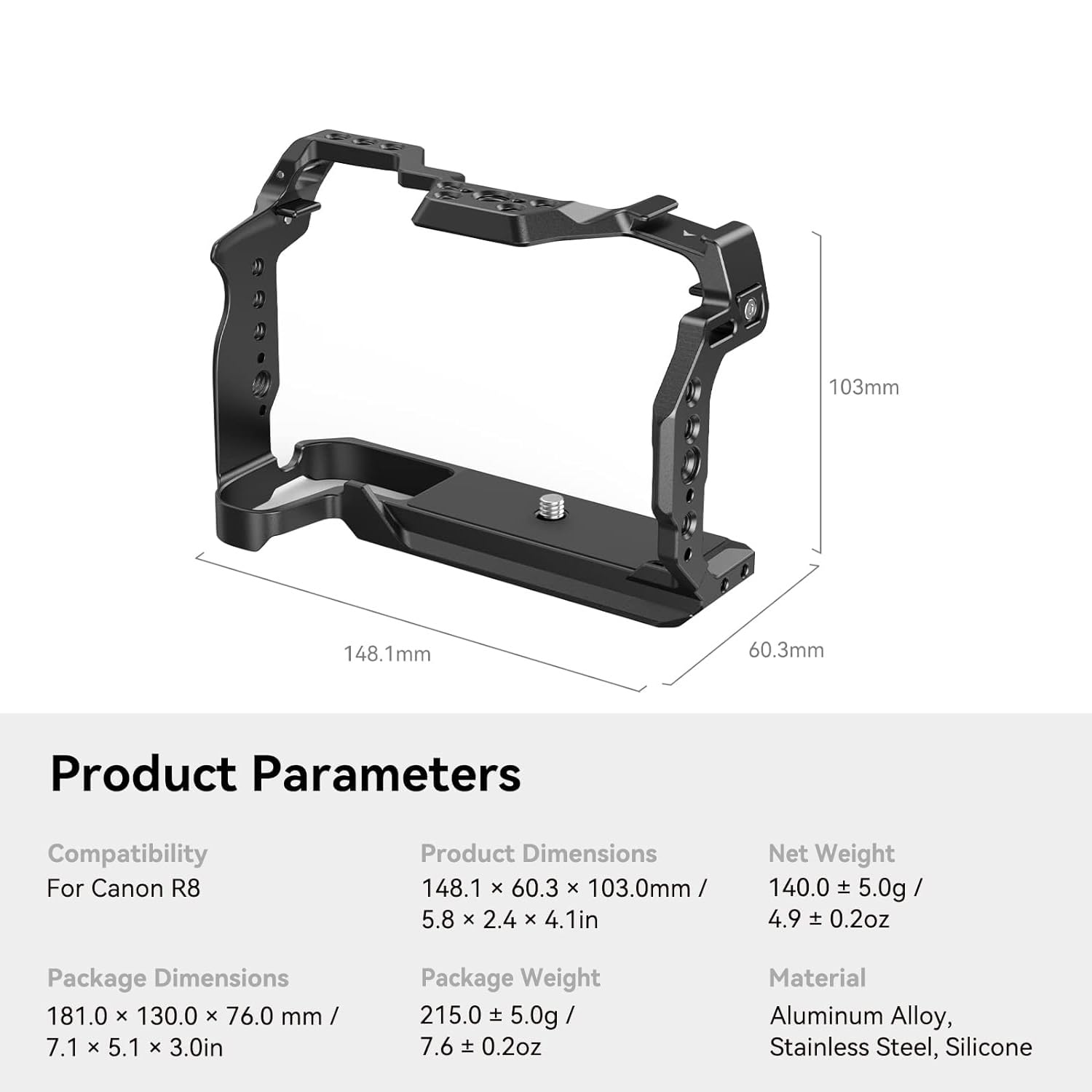 Digitek Cam Cage for (C) EOS-R8 Camera Aluminum Form-Fitted Cage with Quick Tripod Mounting - Digitek