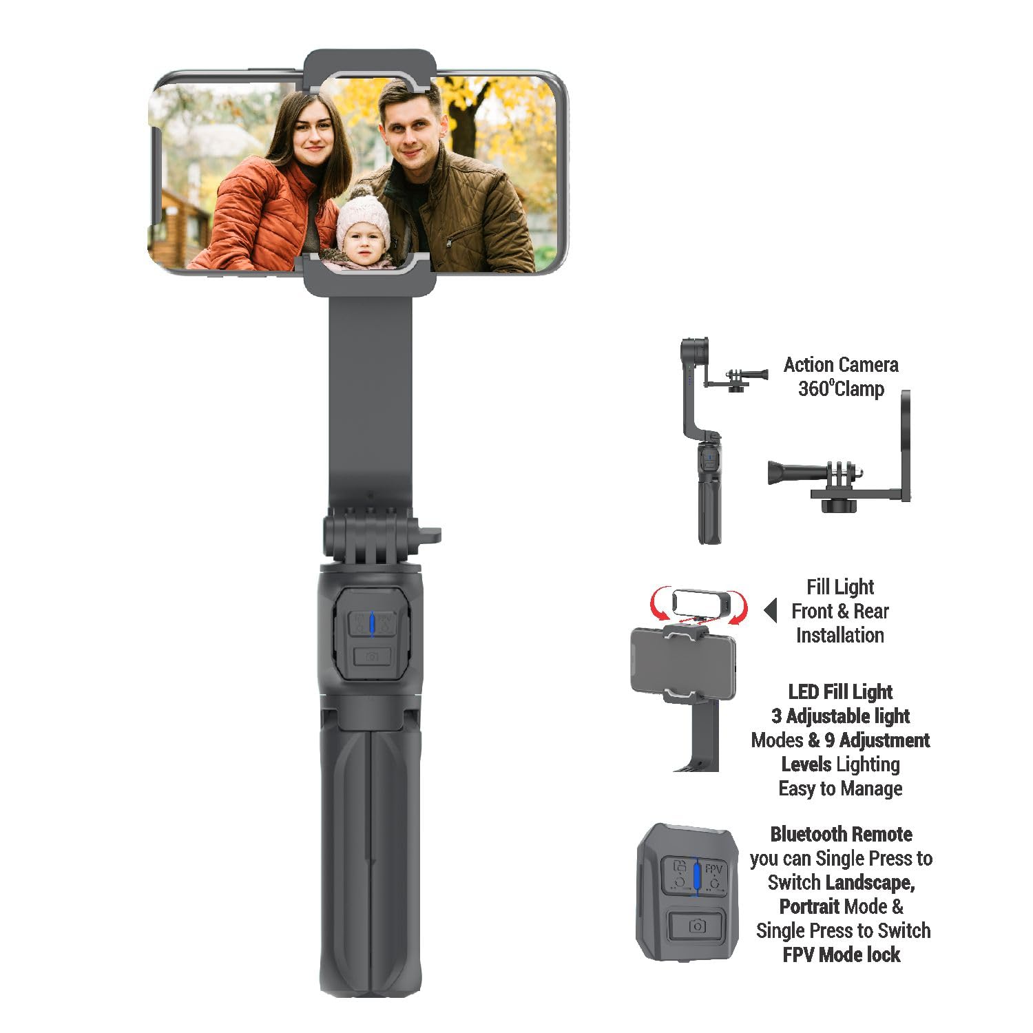 Digitek DSG 003 ACH Single Axis Foldable Smartphone Gimbal with Built in Extendable Telescopic Rod
