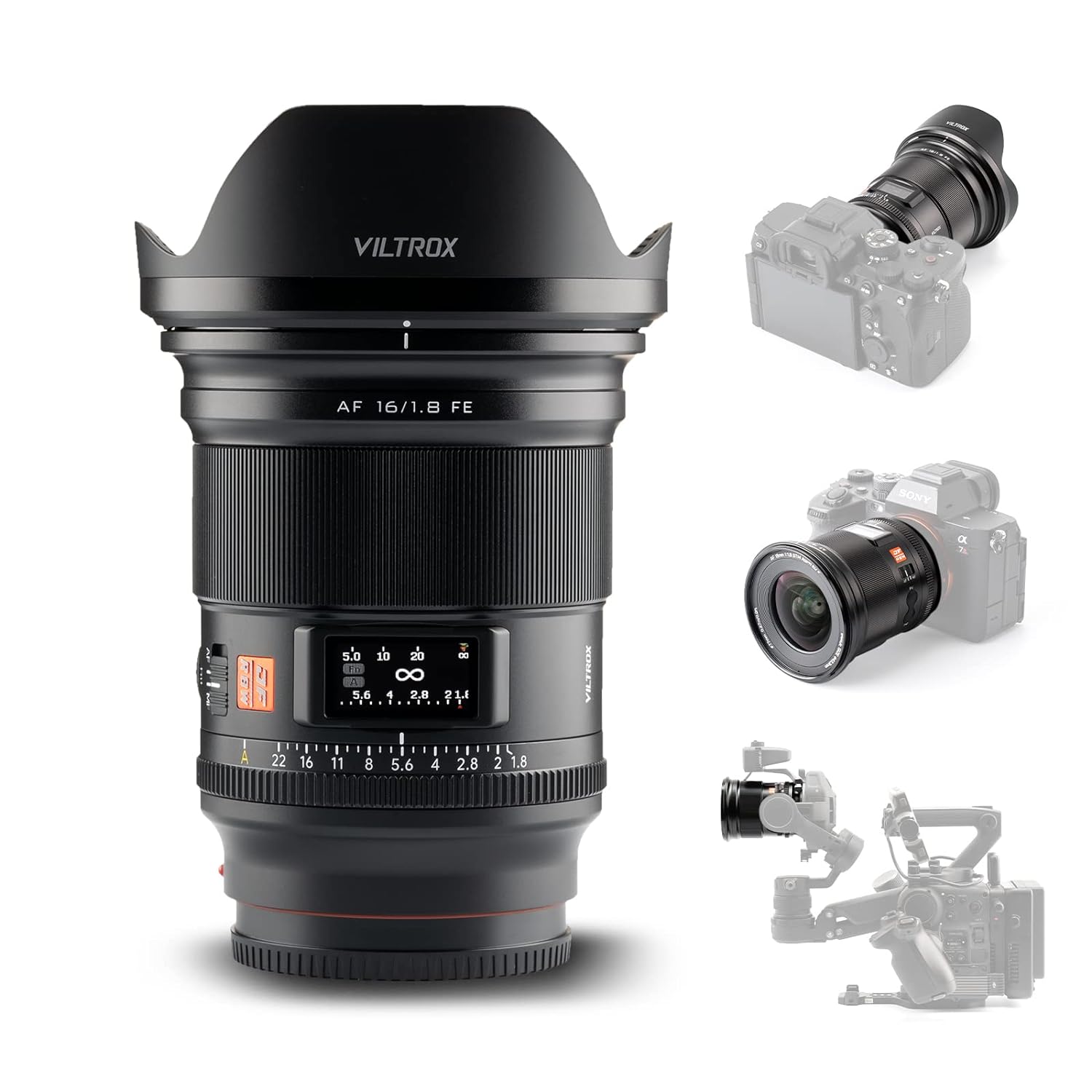  VILTROX 16mm f/1.8 F1.8 FE Auto Focus Full Frame Large  Aperture Ultra Wide Angle Lens Built-in LCD Screen for Sony E-Mount Cameras  A7 A7II A7III A7R A7RII A7RIII A7RIV A7S