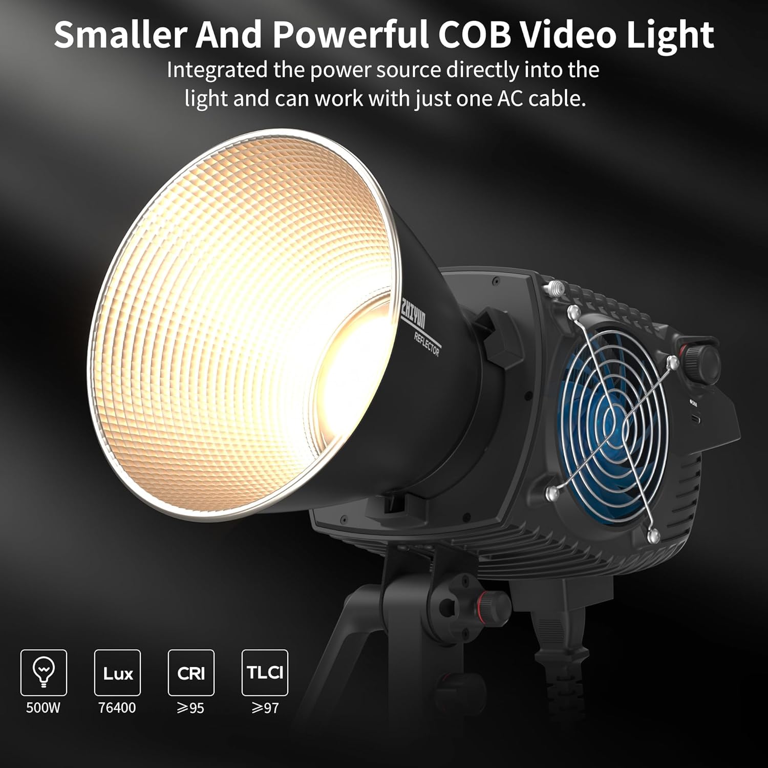 ZHIYUN Molus B500[Official] 500W Video Light, COB LED Video Light with Bowens Mount, Two-Tone Studio Light, 76400LUX/1M/2700K-6500K/ CRI ≥95/ TLCI ≥97/ APP Control, 13 Bright Effects