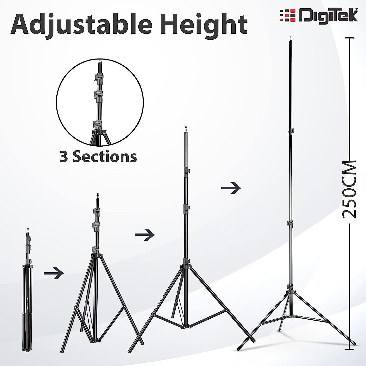 Digitek (DLS-9FT) Lightweight & Portable Aluminum Alloy Light Stand for Ring Light, Reflector, Flash Units, Diffuser, Portrait, Softbox, Studio Lighting & More Ideal for Outdoor & Indoor Shoots